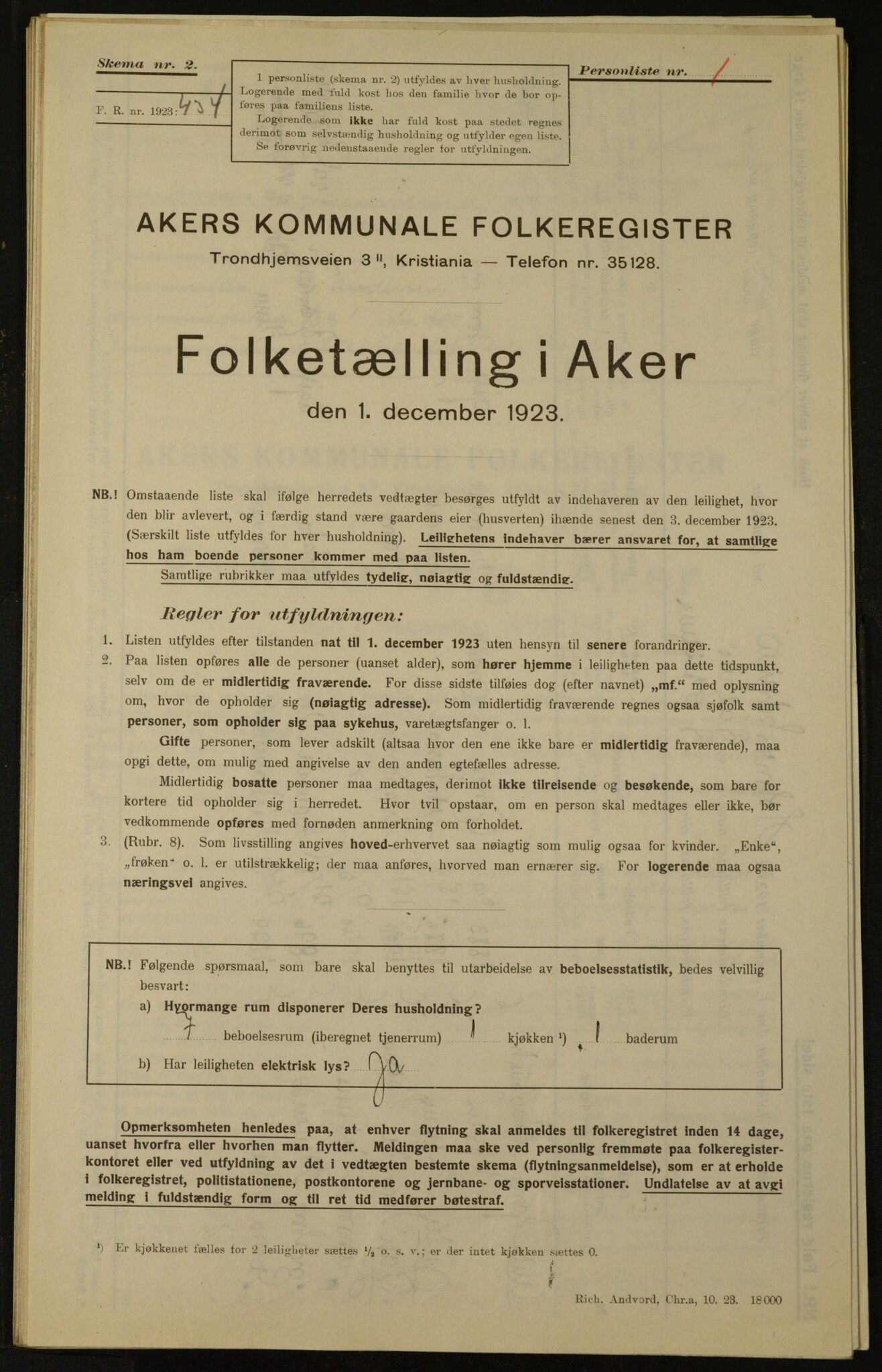 , Municipal Census 1923 for Aker, 1923, p. 2687