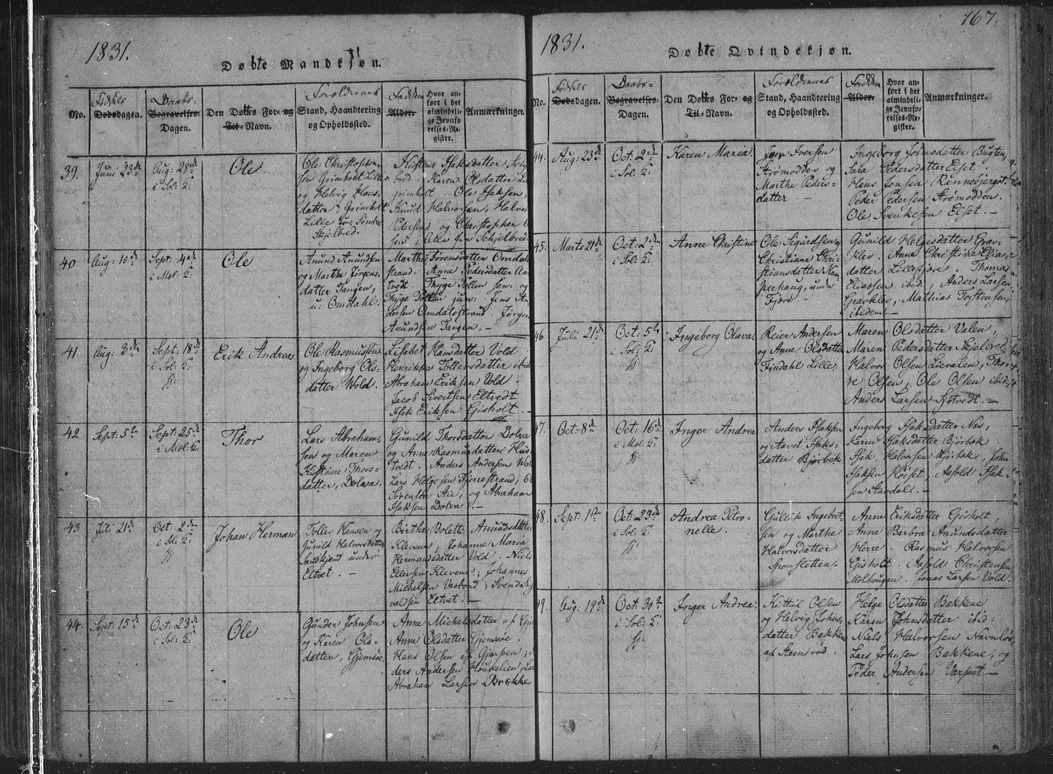 Solum kirkebøker, AV/SAKO-A-306/F/Fa/L0004: Parish register (official) no. I 4, 1814-1833, p. 167