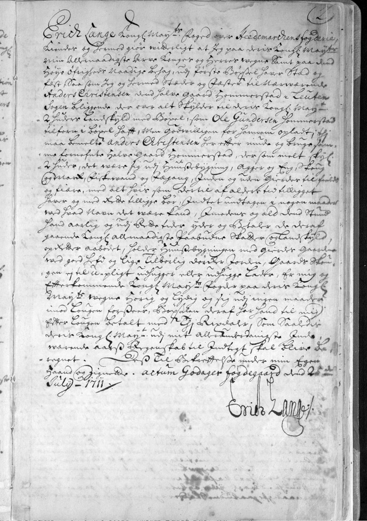 Hedemarken fogderi, AV/SAH-FOGDH-001/F/Fb/Fba/L0001: Bygselprotokoll, 1711-1797, p. 2a