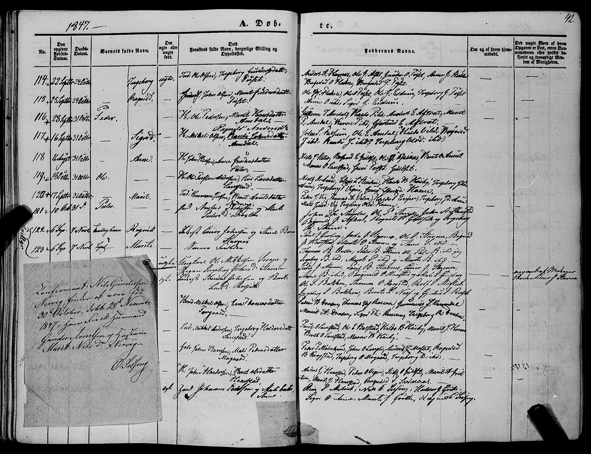 Ministerialprotokoller, klokkerbøker og fødselsregistre - Sør-Trøndelag, SAT/A-1456/695/L1145: Parish register (official) no. 695A06 /1, 1843-1859, p. 42