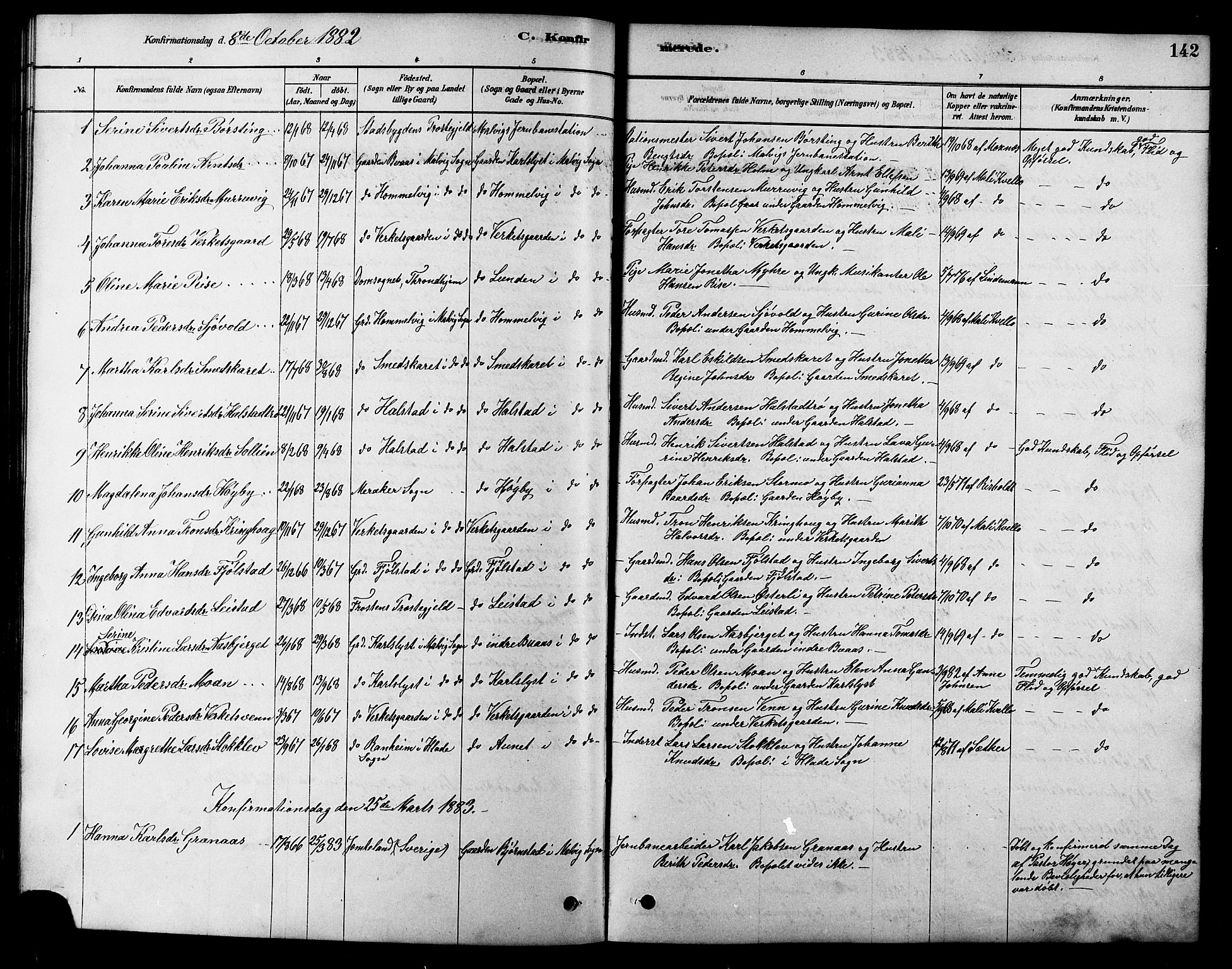 Ministerialprotokoller, klokkerbøker og fødselsregistre - Sør-Trøndelag, SAT/A-1456/616/L0423: Parish register (copy) no. 616C06, 1878-1903, p. 142