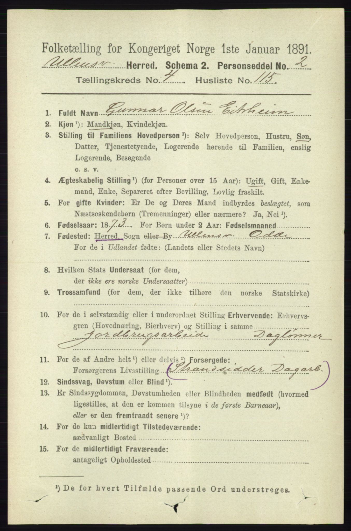 RA, 1891 census for 1230 Ullensvang, 1891, p. 1572