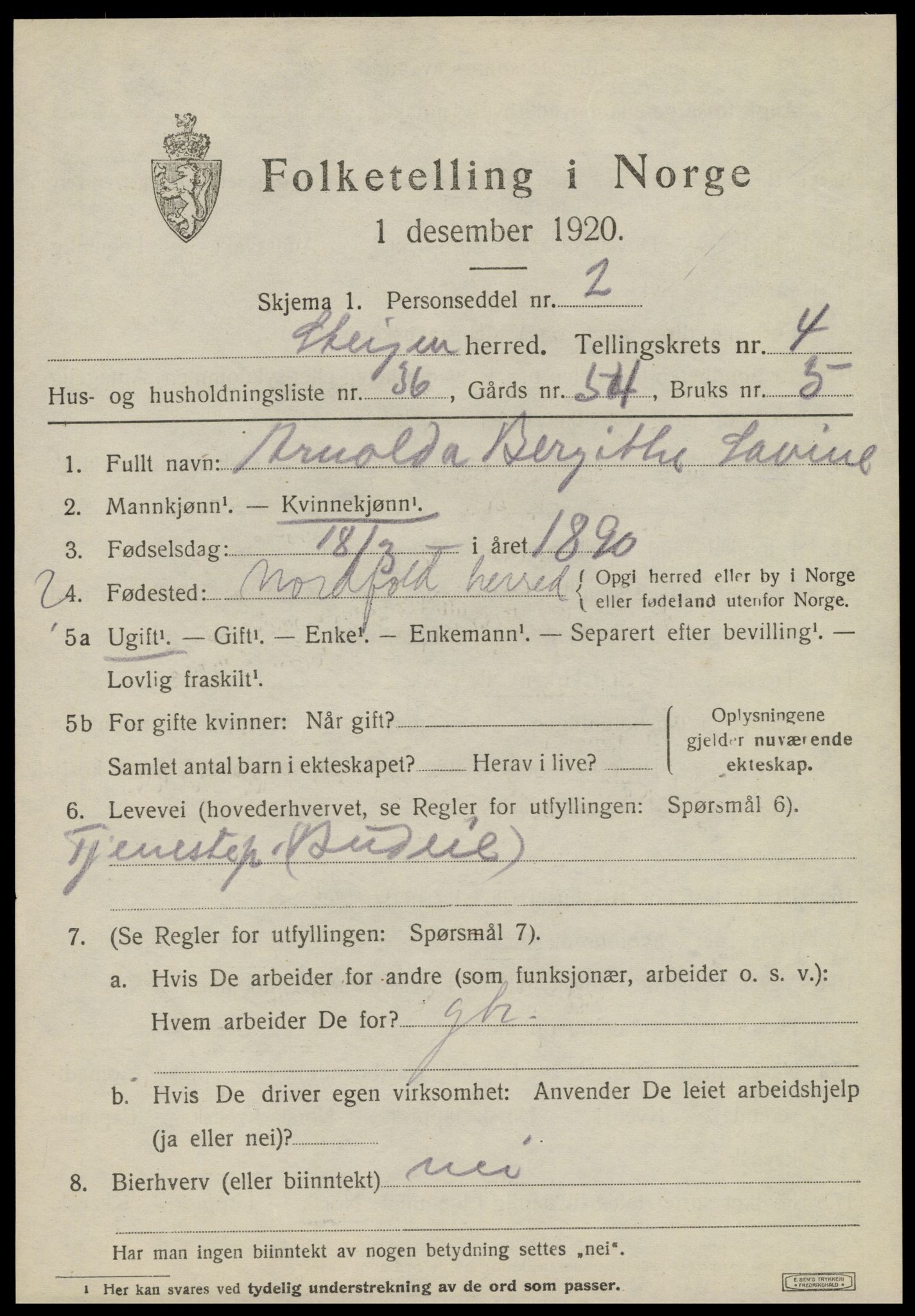 SAT, 1920 census for Steigen, 1920, p. 1942