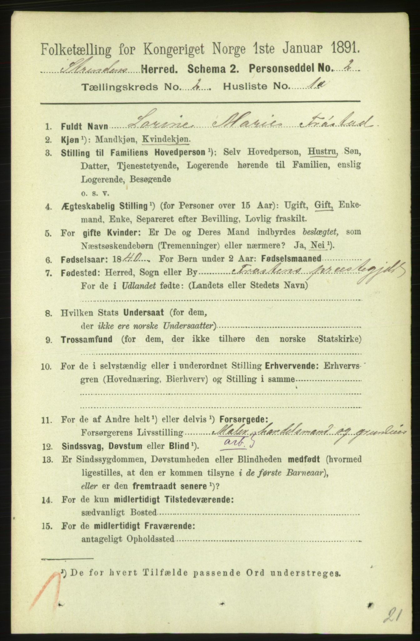 RA, 1891 census for 1660 Strinda, 1891, p. 791