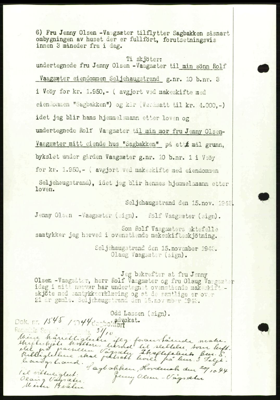 Romsdal sorenskriveri, AV/SAT-A-4149/1/2/2C: Mortgage book no. A17, 1944-1945, Diary no: : 1545/1944