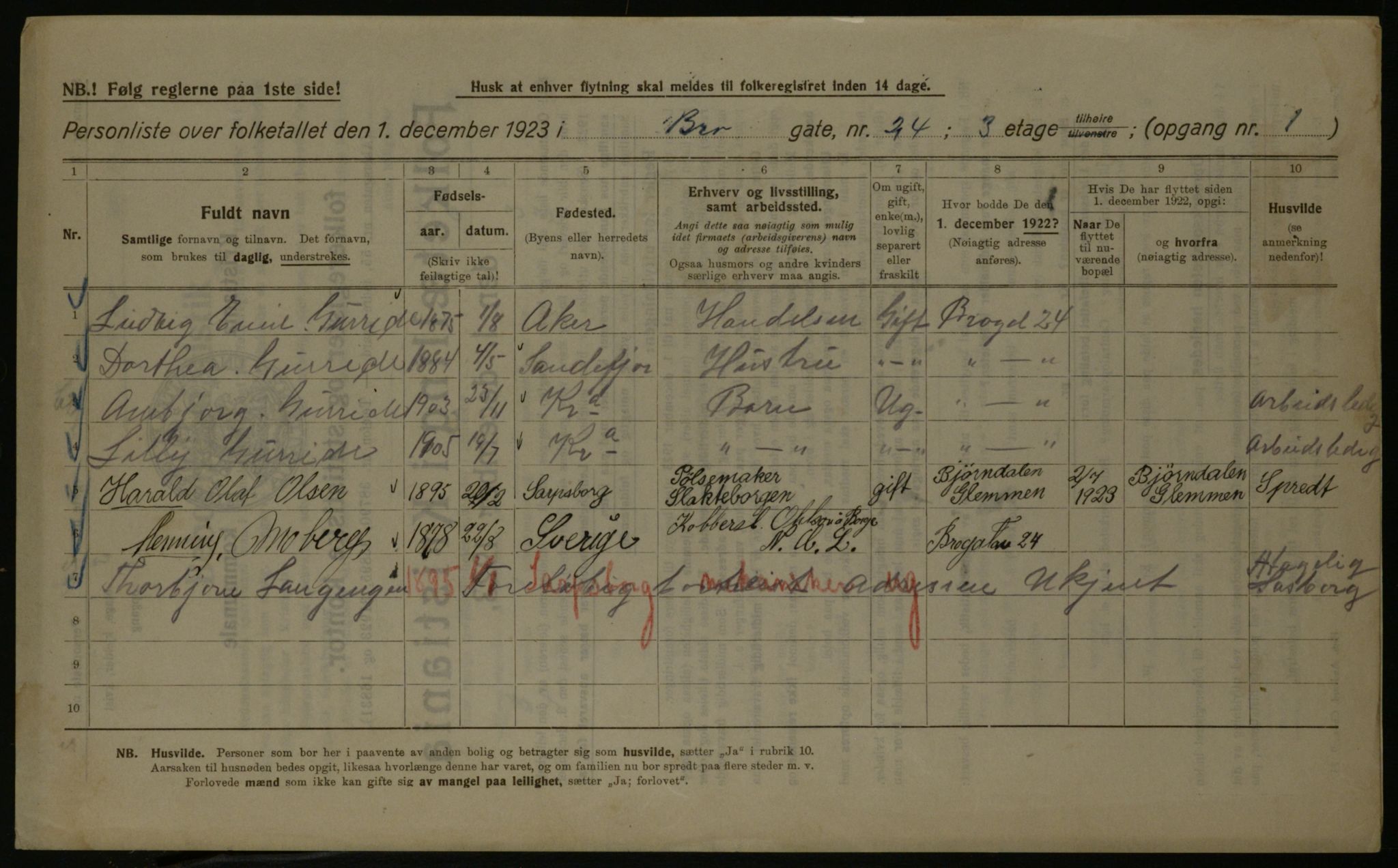 OBA, Municipal Census 1923 for Kristiania, 1923, p. 11047