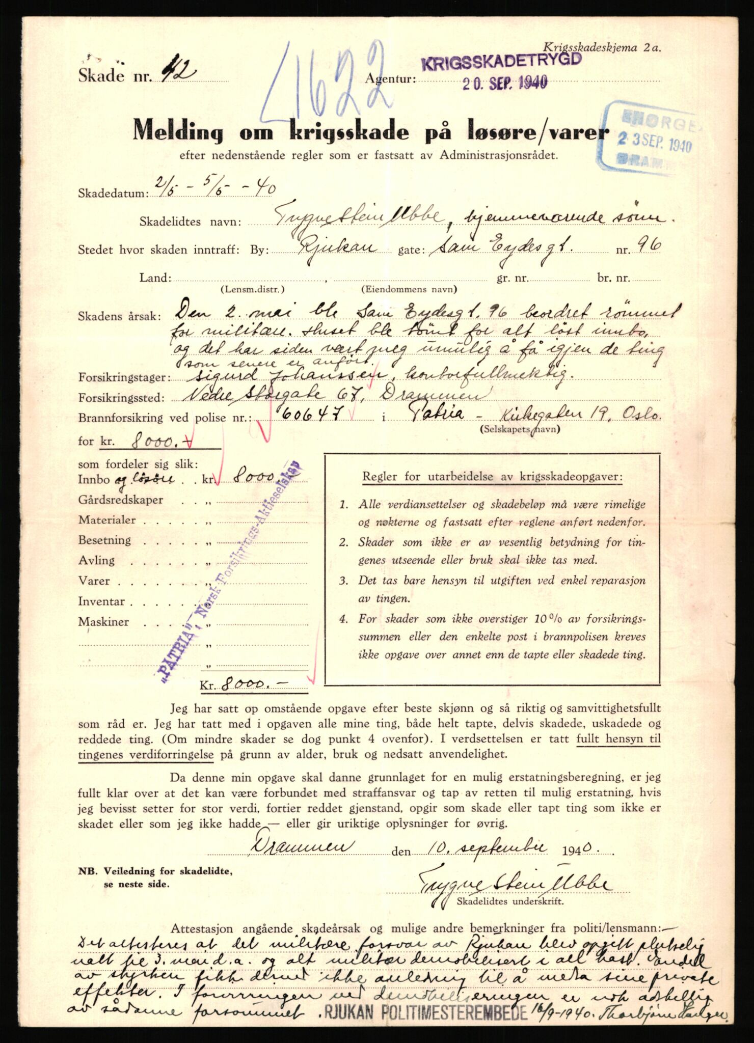 Justisdepartementet, Oppgjørsavdelingen, AV/RA-S-1056/G/Gb/L0087: Oppgaver over ettersøkte sivile effekter: Ubbe - Vating, 1940-1942