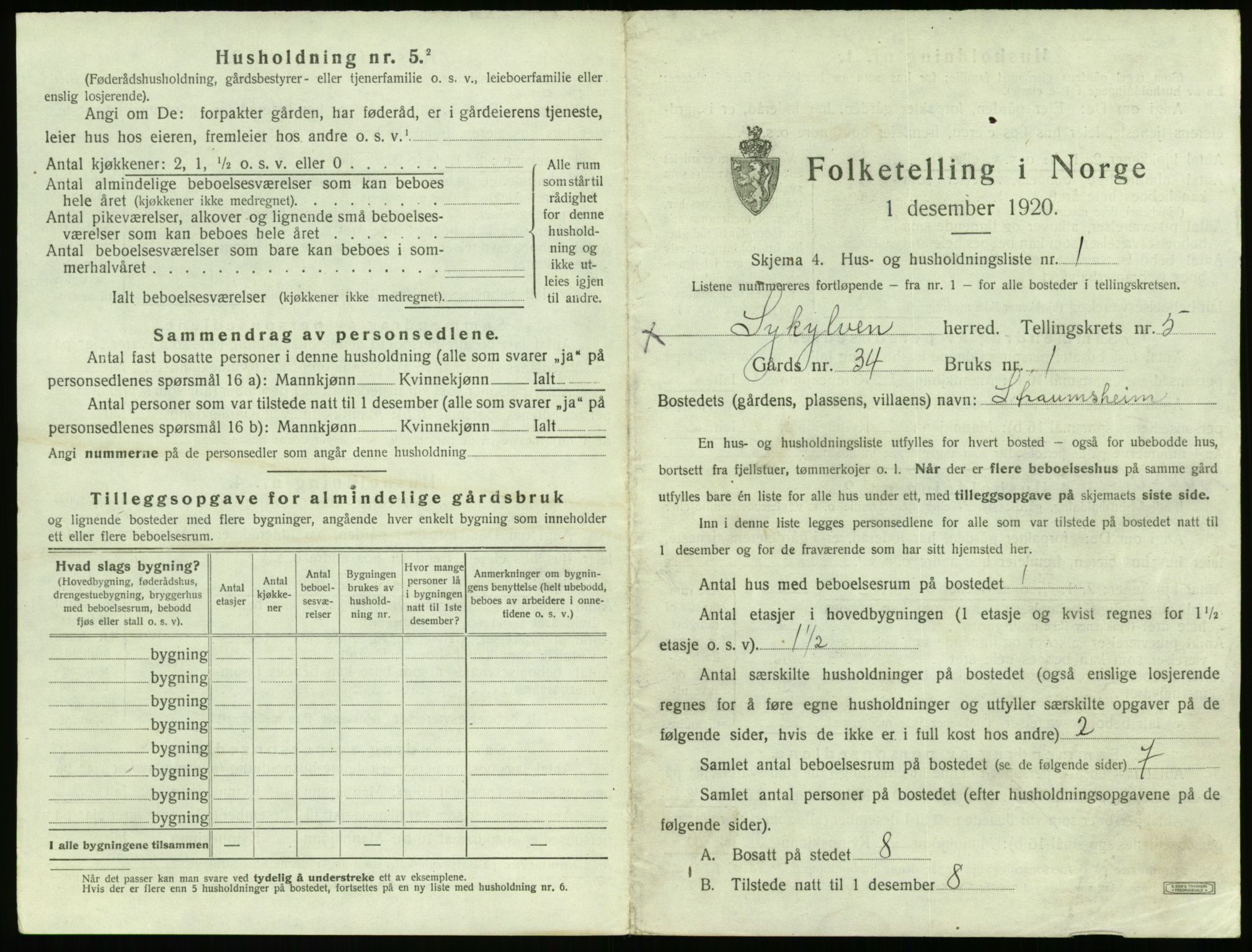 SAT, 1920 census for Sykkylven, 1920, p. 419