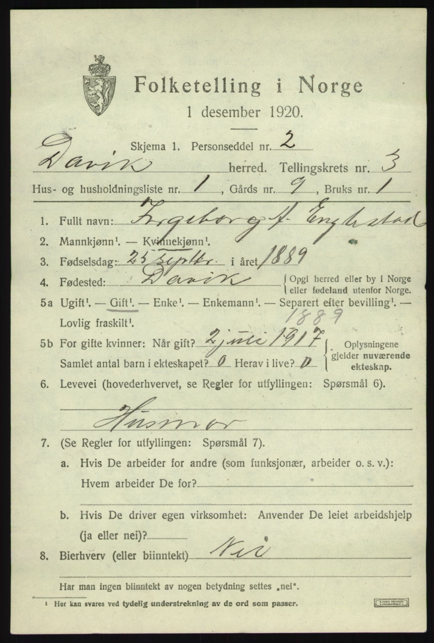 SAB, 1920 census for Davik, 1920, p. 1803