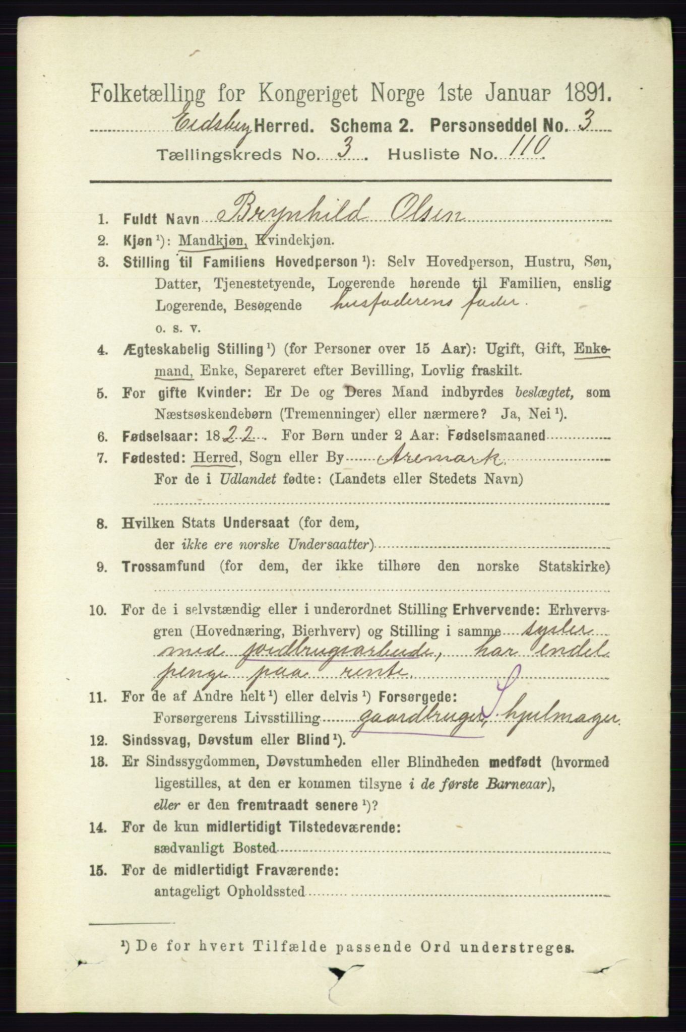 RA, 1891 census for 0125 Eidsberg, 1891, p. 2263