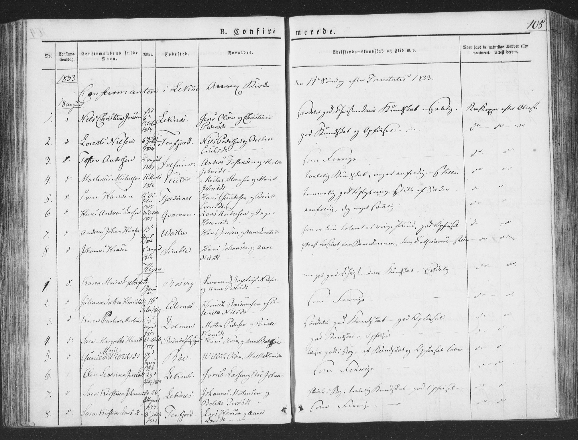 Ministerialprotokoller, klokkerbøker og fødselsregistre - Nord-Trøndelag, AV/SAT-A-1458/780/L0639: Parish register (official) no. 780A04, 1830-1844, p. 105