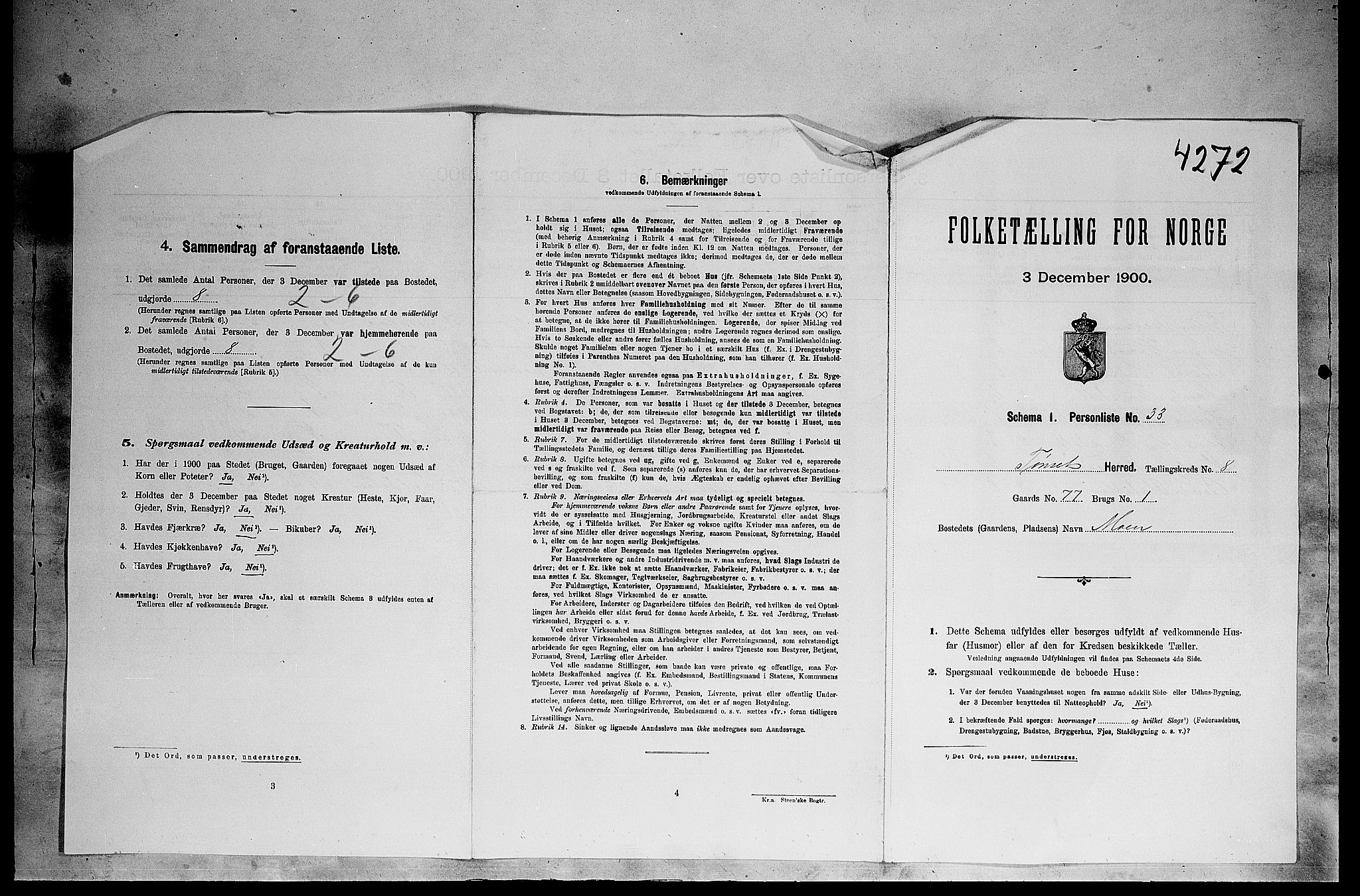 SAH, 1900 census for Tynset, 1900, p. 775