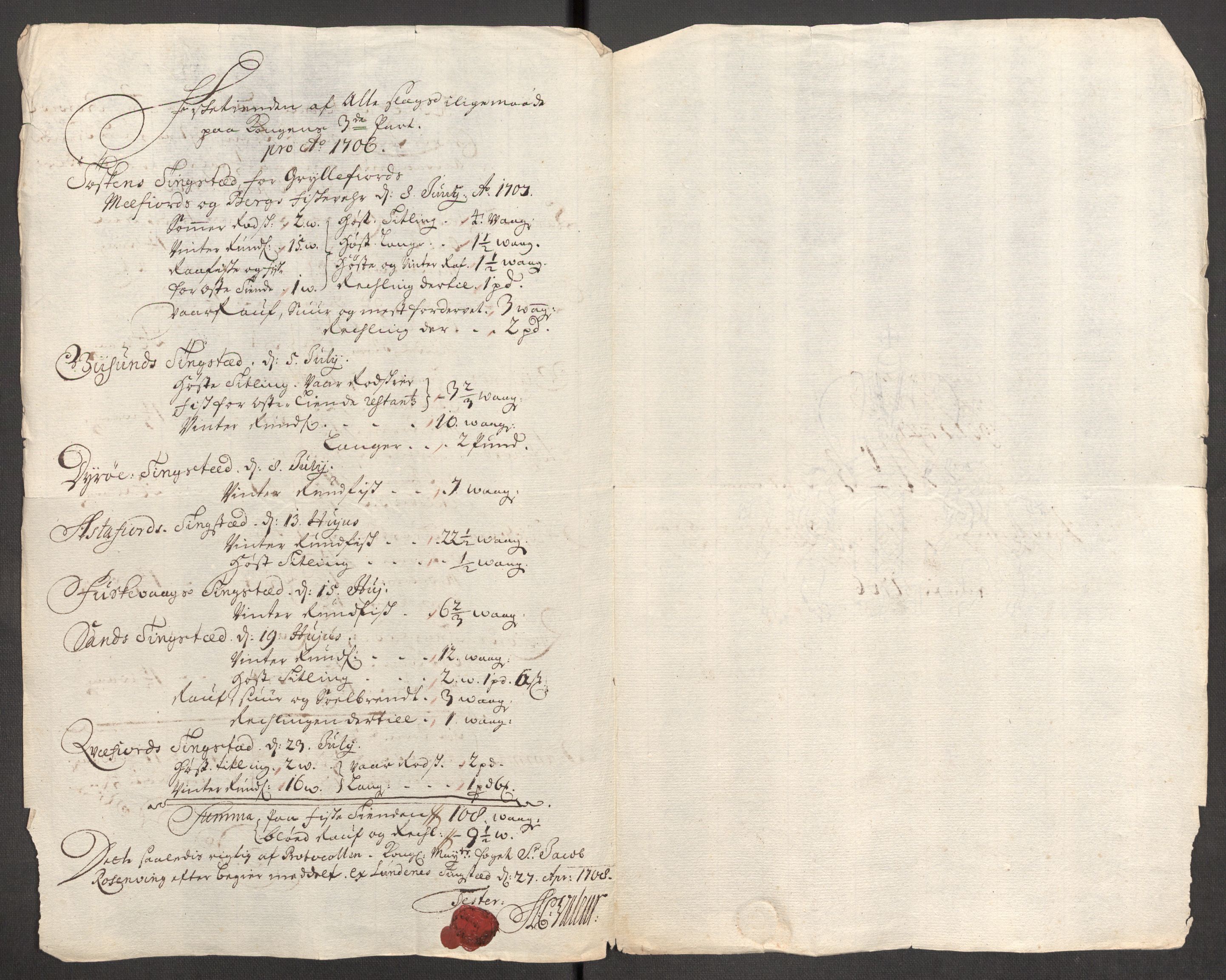 Rentekammeret inntil 1814, Reviderte regnskaper, Fogderegnskap, AV/RA-EA-4092/R68/L4756: Fogderegnskap Senja og Troms, 1705-1707, p. 241