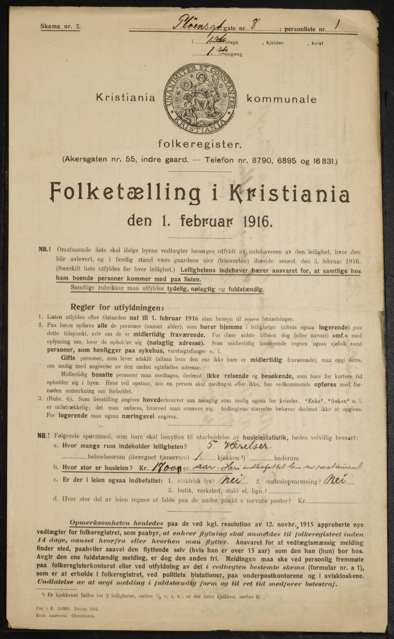 OBA, Municipal Census 1916 for Kristiania, 1916, p. 82863