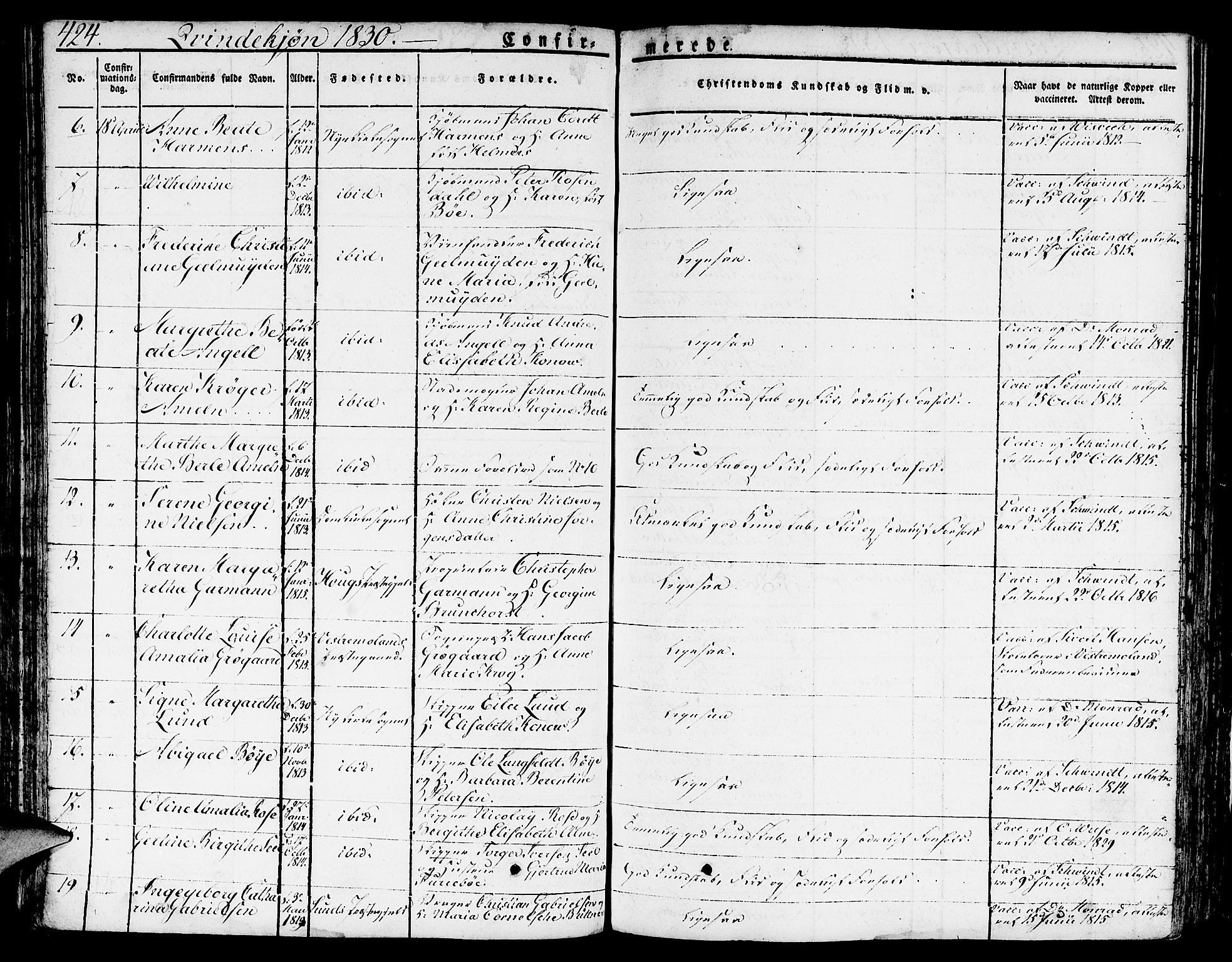 Nykirken Sokneprestembete, SAB/A-77101/H/Hab: Parish register (copy) no. A 5II, 1821-1843, p. 424