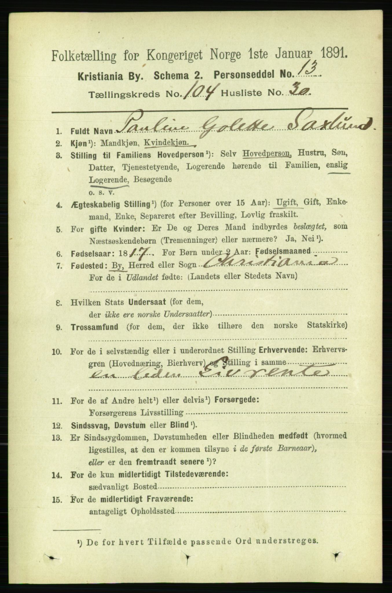 RA, 1891 census for 0301 Kristiania, 1891, p. 52795