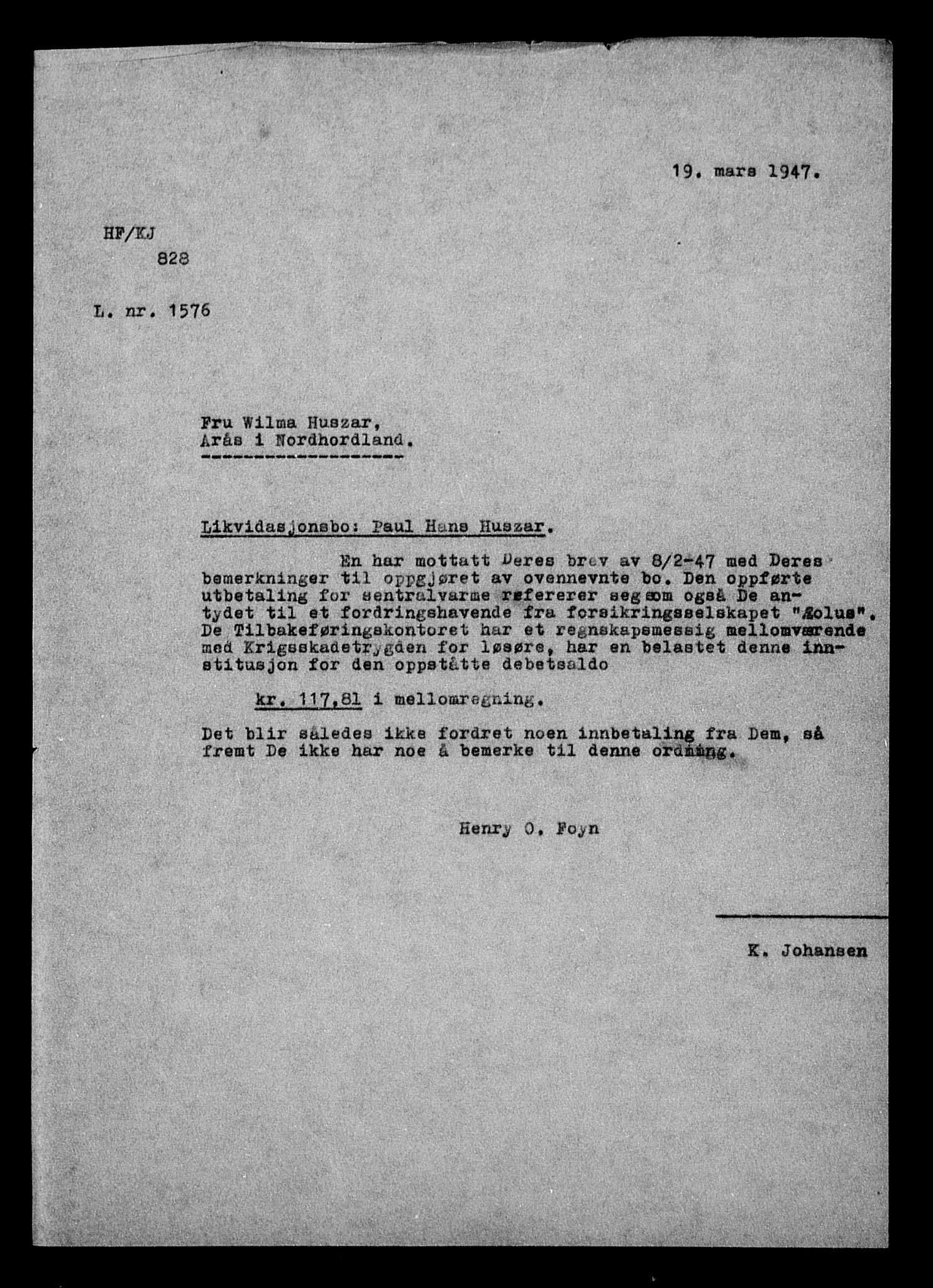 Justisdepartementet, Tilbakeføringskontoret for inndratte formuer, AV/RA-S-1564/H/Hc/Hcd/L0999: --, 1945-1947, p. 143