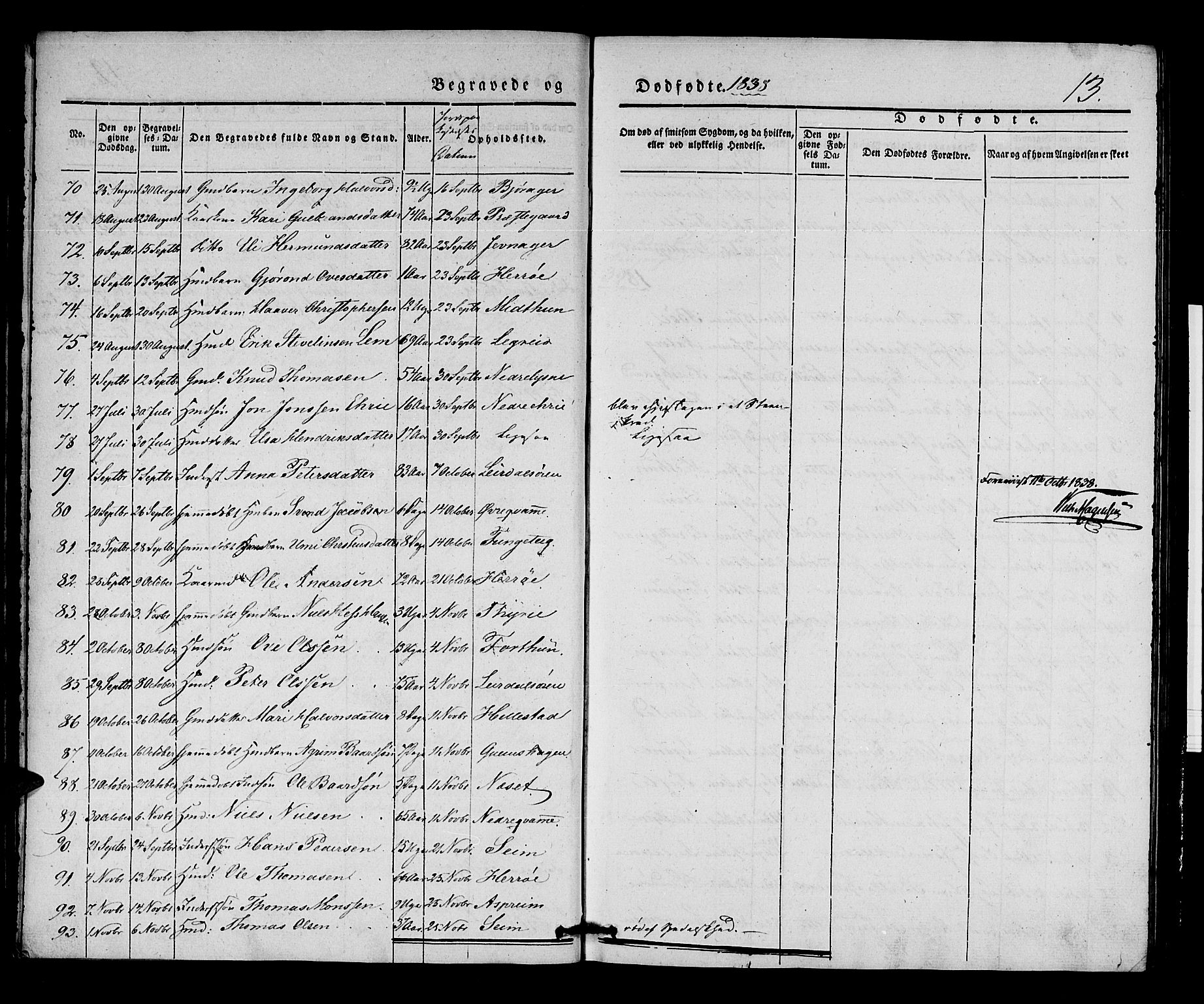 Lærdal sokneprestembete, SAB/A-81201: Parish register (official) no. A 9, 1835-1857, p. 13