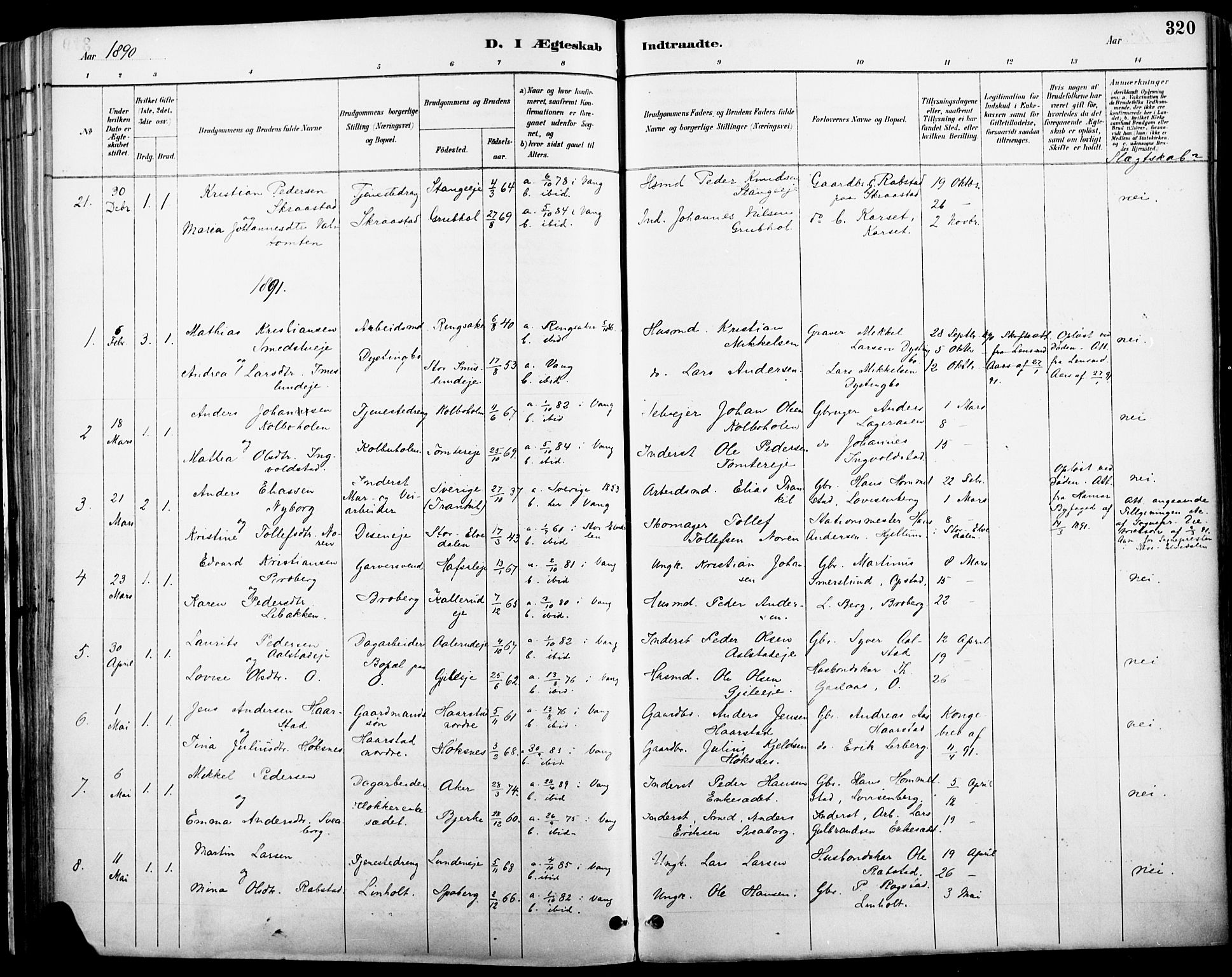 Vang prestekontor, Hedmark, SAH/PREST-008/H/Ha/Haa/L0019A: Parish register (official) no. 19, 1886-1900, p. 320