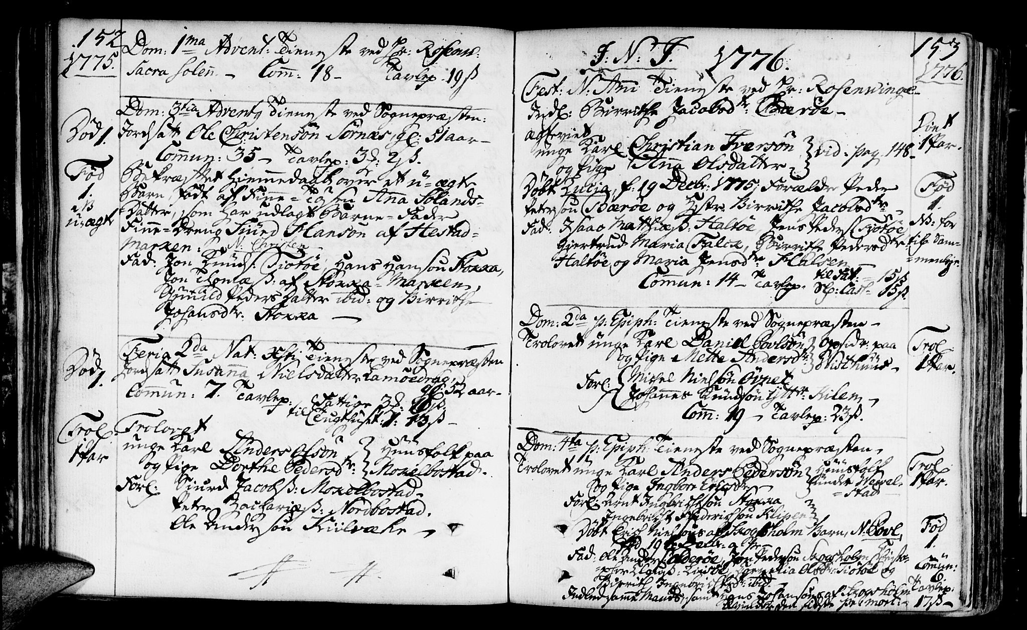 Ministerialprotokoller, klokkerbøker og fødselsregistre - Nordland, SAT/A-1459/817/L0260: Parish register (official) no. 817A02 /1, 1768-1776, p. 152-153