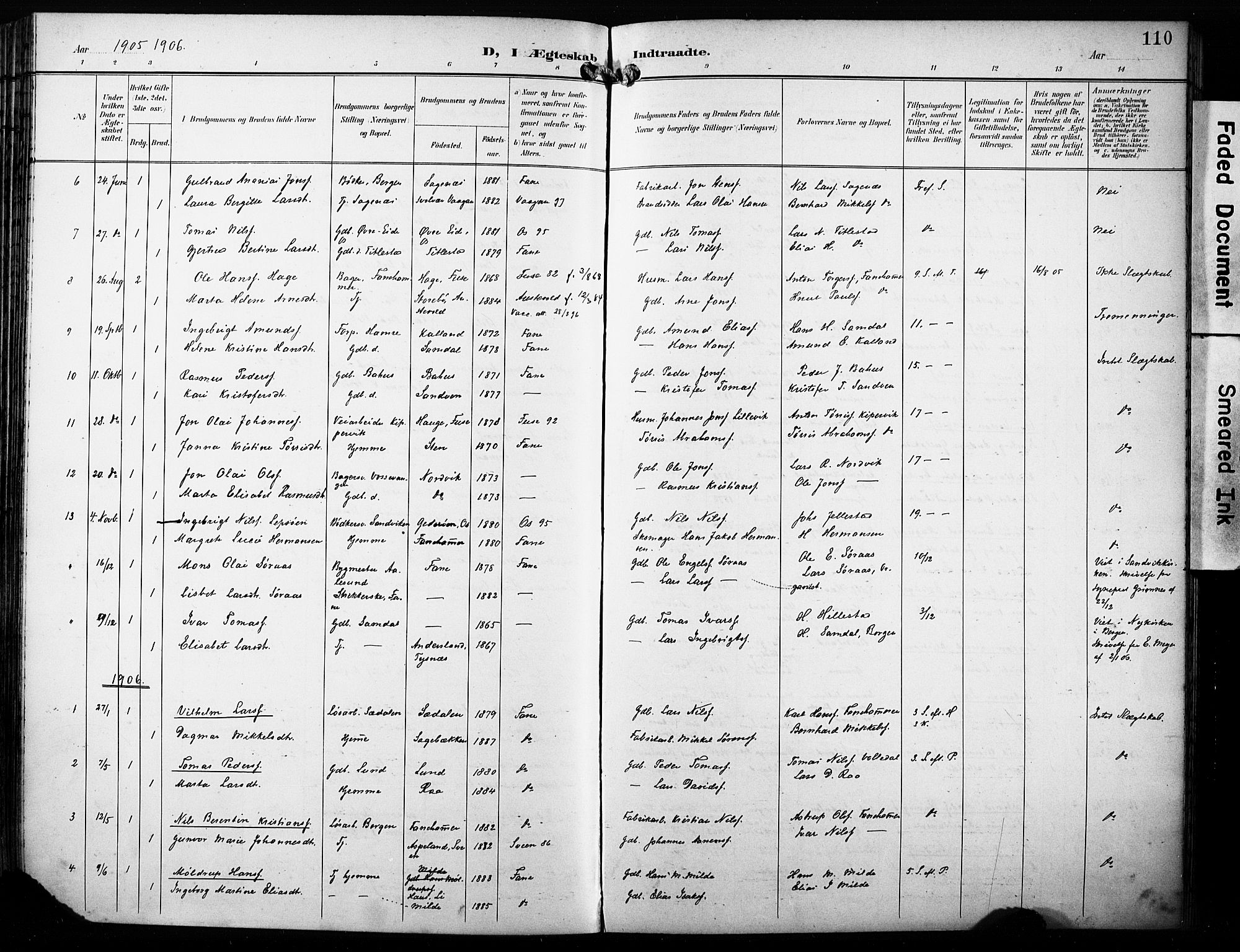 Fana Sokneprestembete, SAB/A-75101/H/Haa/Haab/L0003: Parish register (official) no. B 3, 1898-1907, p. 110