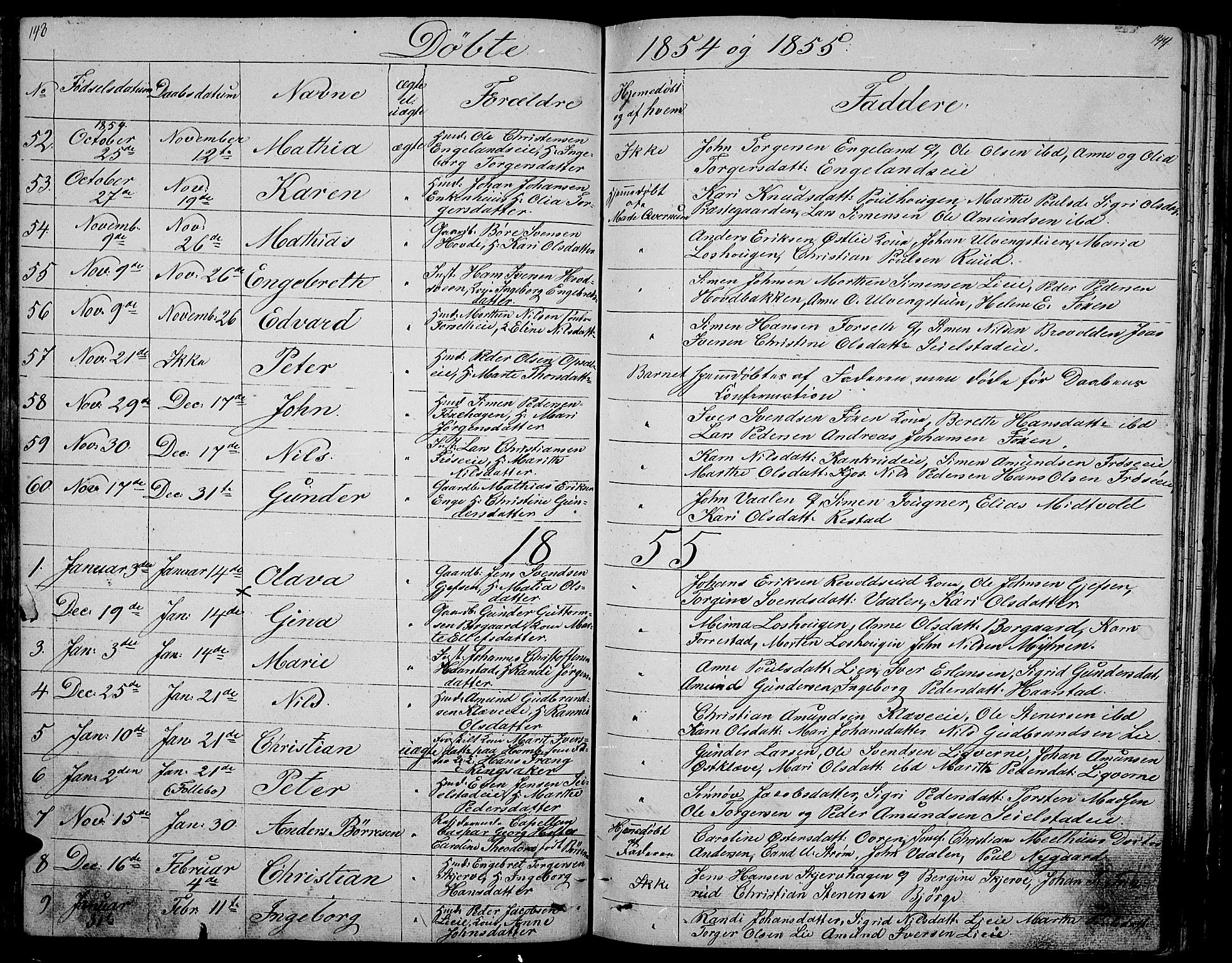 Gausdal prestekontor, SAH/PREST-090/H/Ha/Hab/L0003: Parish register (copy) no. 3, 1829-1864, p. 143-144