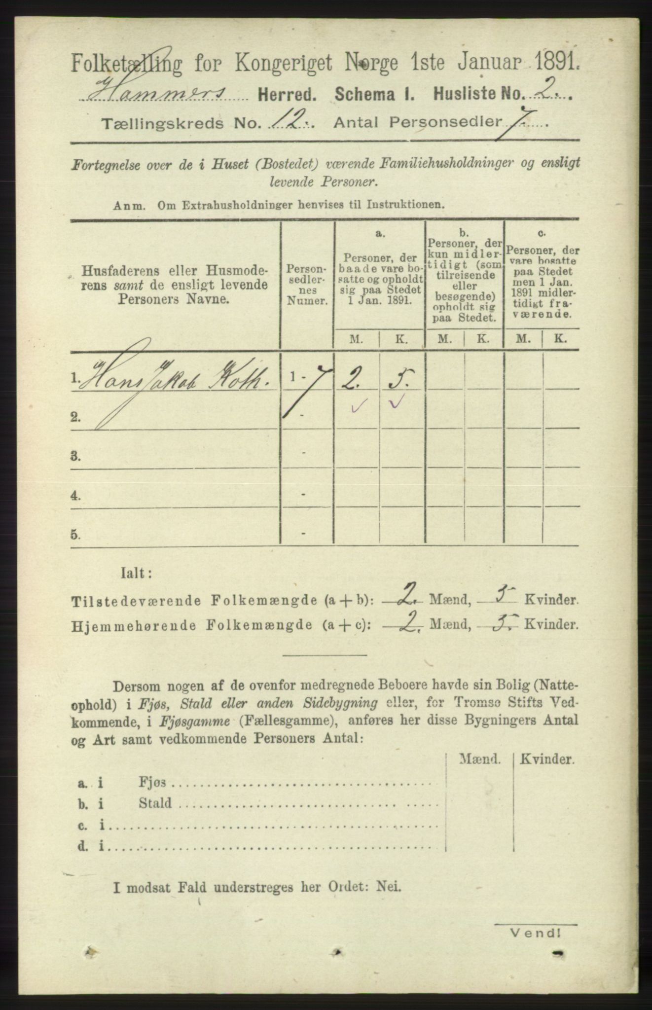 RA, 1891 census for 1254 Hamre, 1891, p. 3410