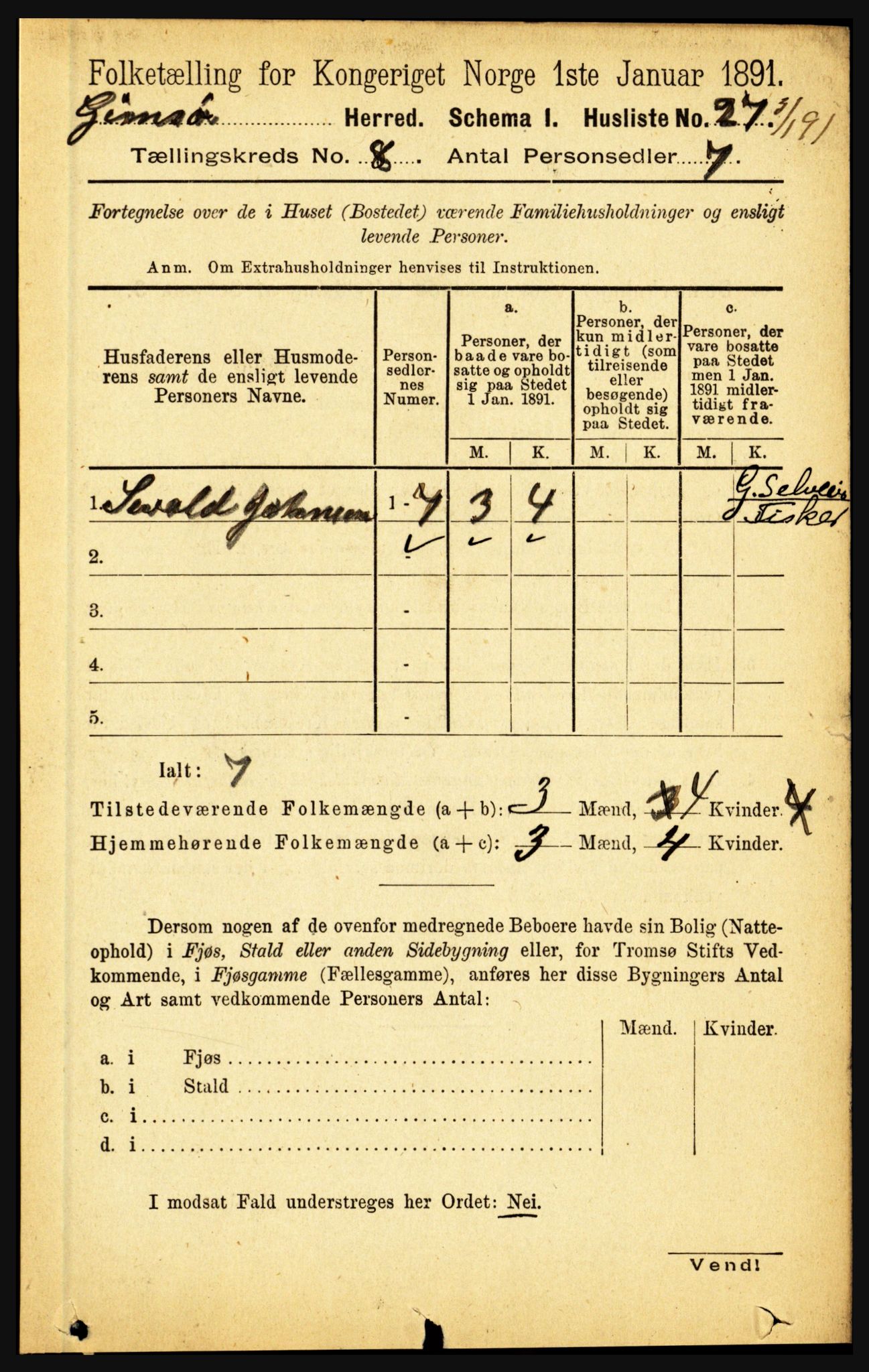 RA, 1891 census for 1864 Gimsøy, 1891, p. 1405