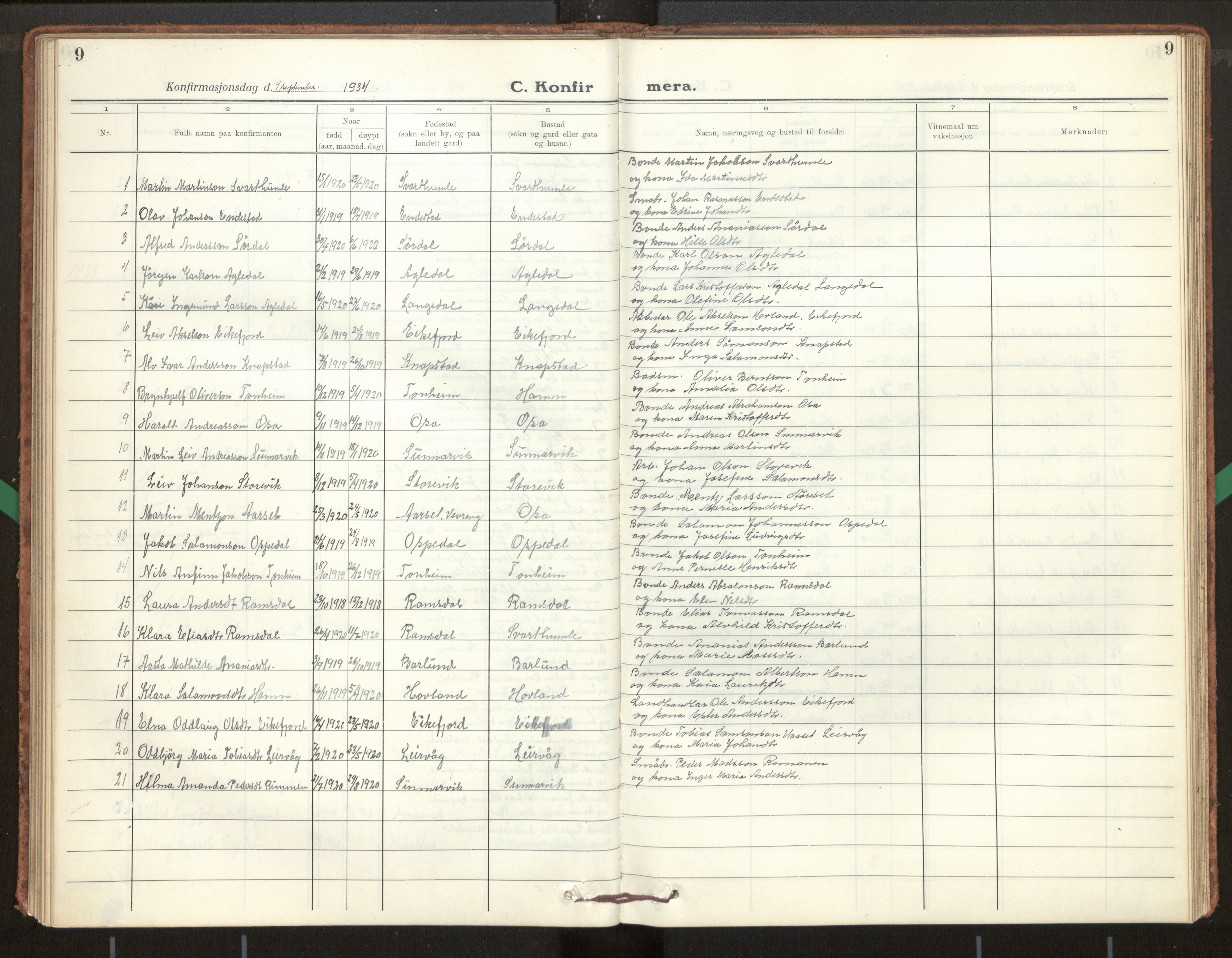 Kinn sokneprestembete, SAB/A-80801/H/Hab/Habe/L0003: Parish register (copy) no. E 3, 1927-1960, p. 9