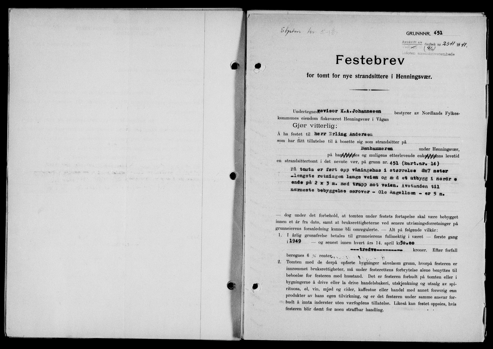 Lofoten sorenskriveri, SAT/A-0017/1/2/2C/L0019a: Mortgage book no. 19a, 1948-1948, Diary no: : 2541/1948