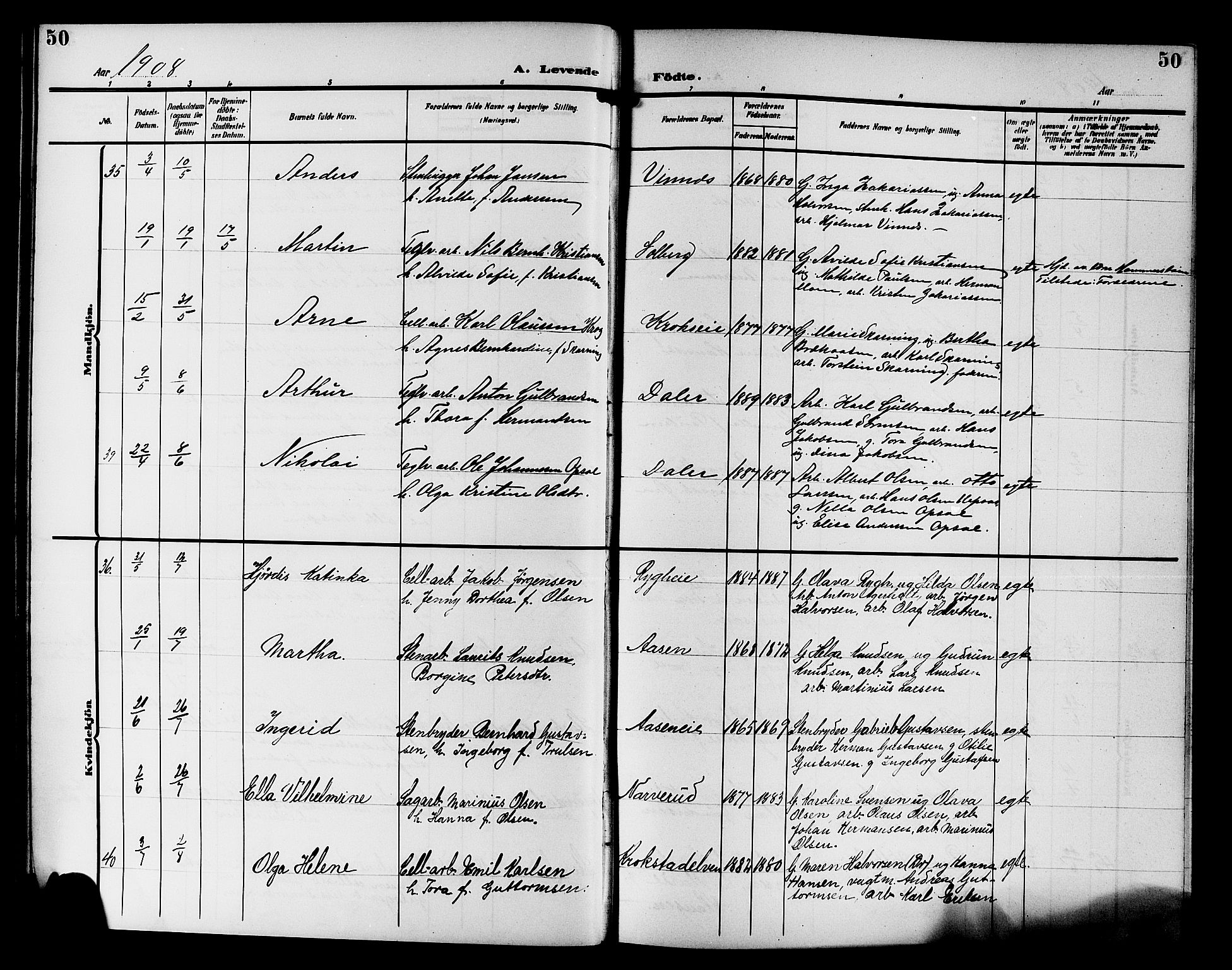 Nedre Eiker kirkebøker, AV/SAKO-A-612/G/Ga/L0004: Parish register (copy) no. 4, 1905-1912, p. 50