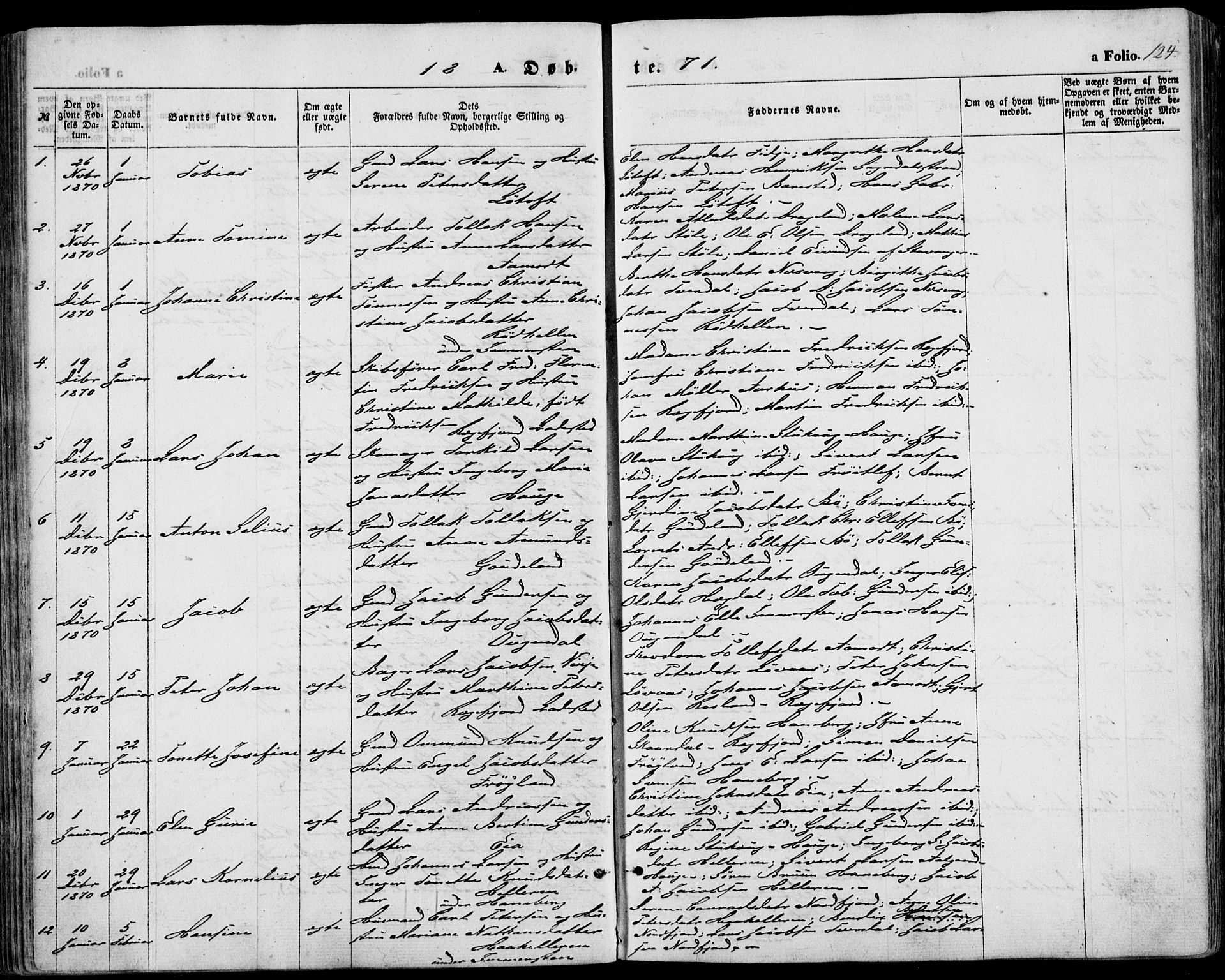 Sokndal sokneprestkontor, SAST/A-101808: Parish register (official) no. A 9, 1857-1874, p. 124