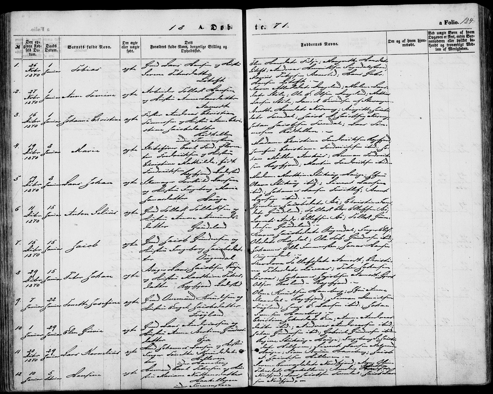 Sokndal sokneprestkontor, AV/SAST-A-101808: Parish register (official) no. A 9, 1857-1874, p. 124