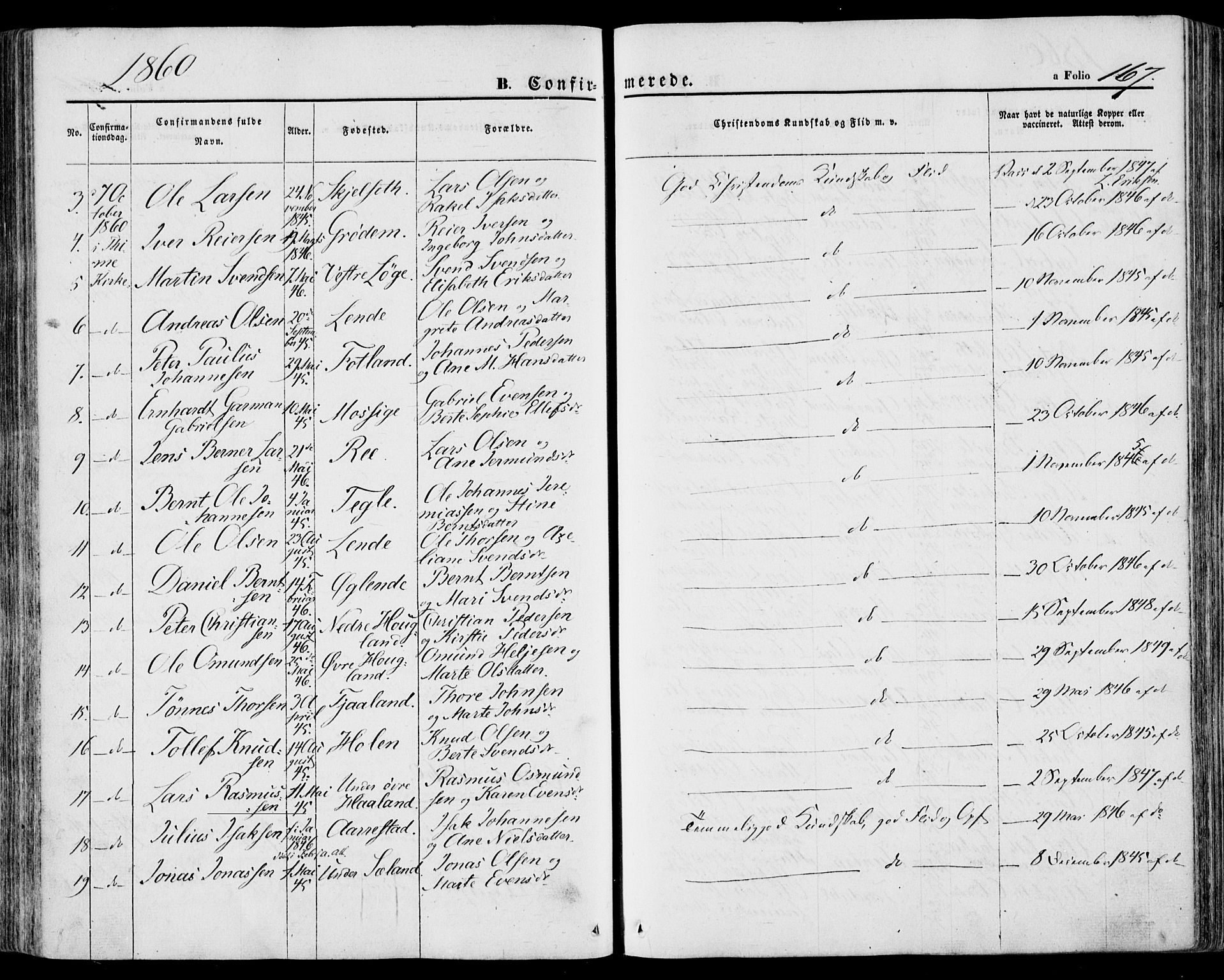 Lye sokneprestkontor, SAST/A-101794/001/30BA/L0007: Parish register (official) no. A 6, 1856-1871, p. 167