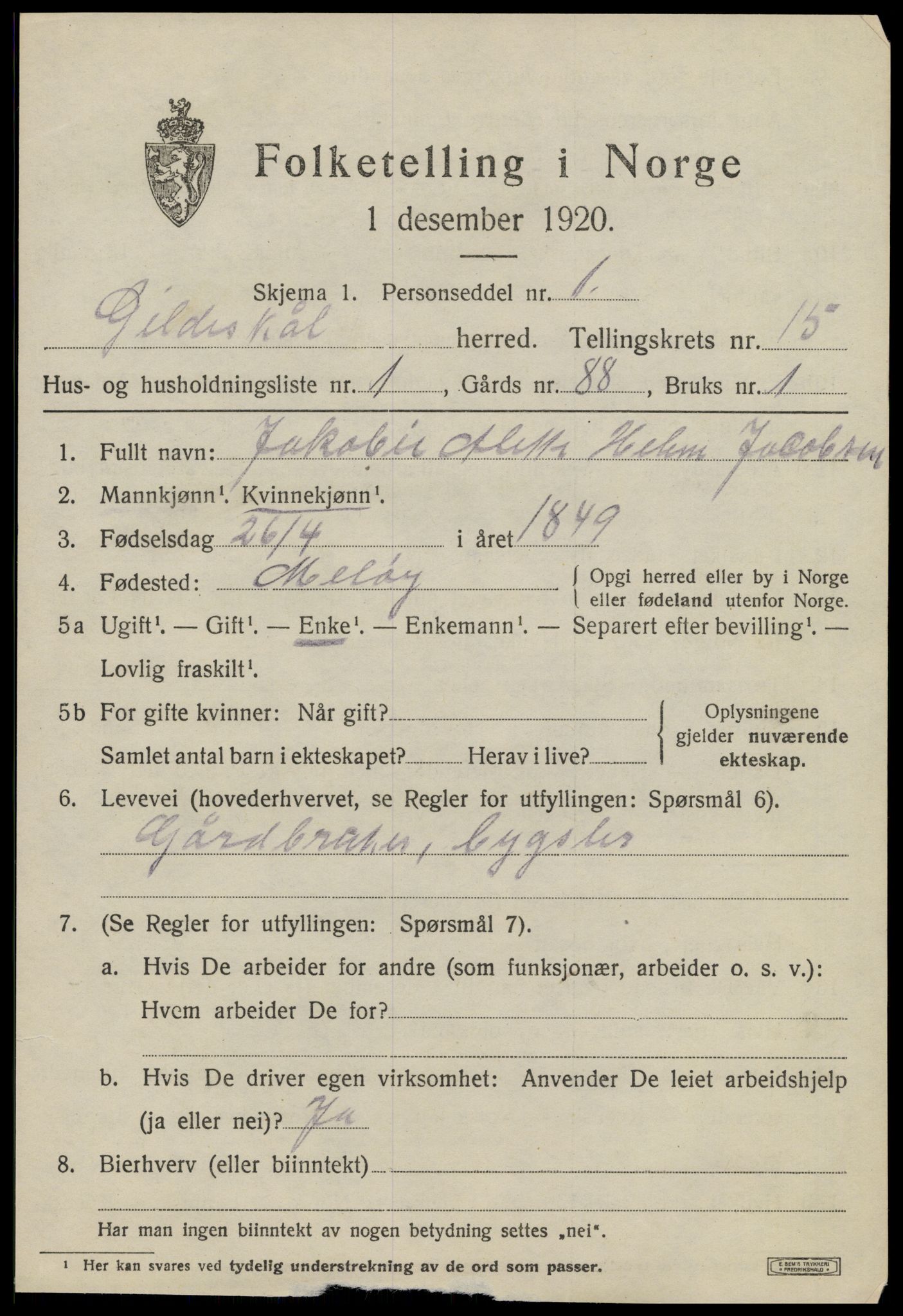 SAT, 1920 census for Gildeskål, 1920, p. 9720