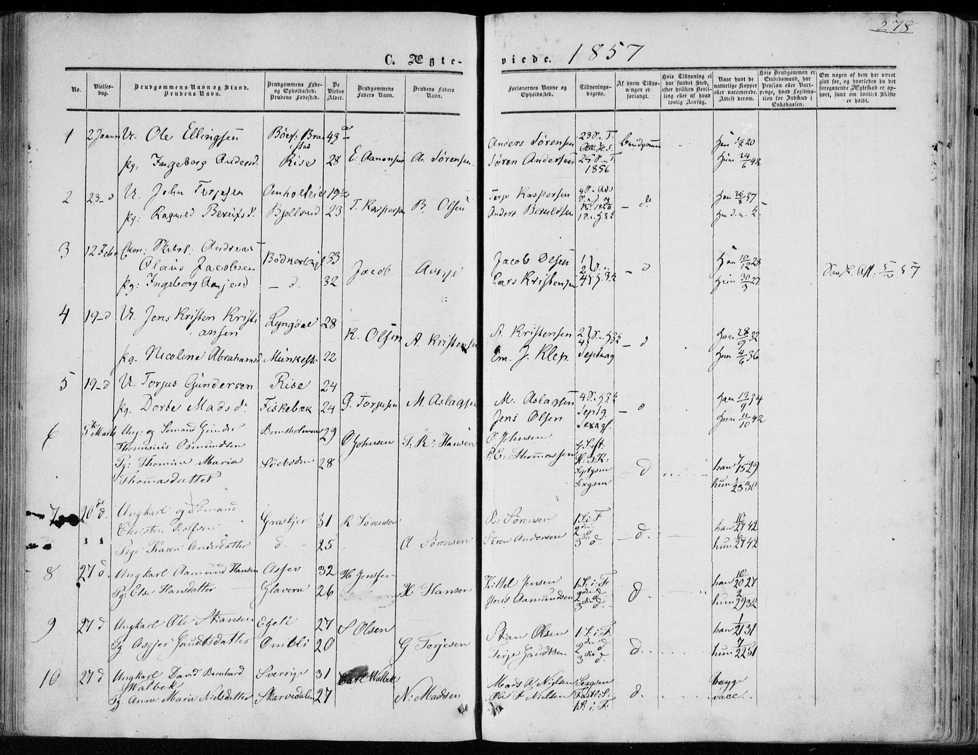 Øyestad sokneprestkontor, SAK/1111-0049/F/Fa/L0015: Parish register (official) no. A 15, 1857-1873, p. 278