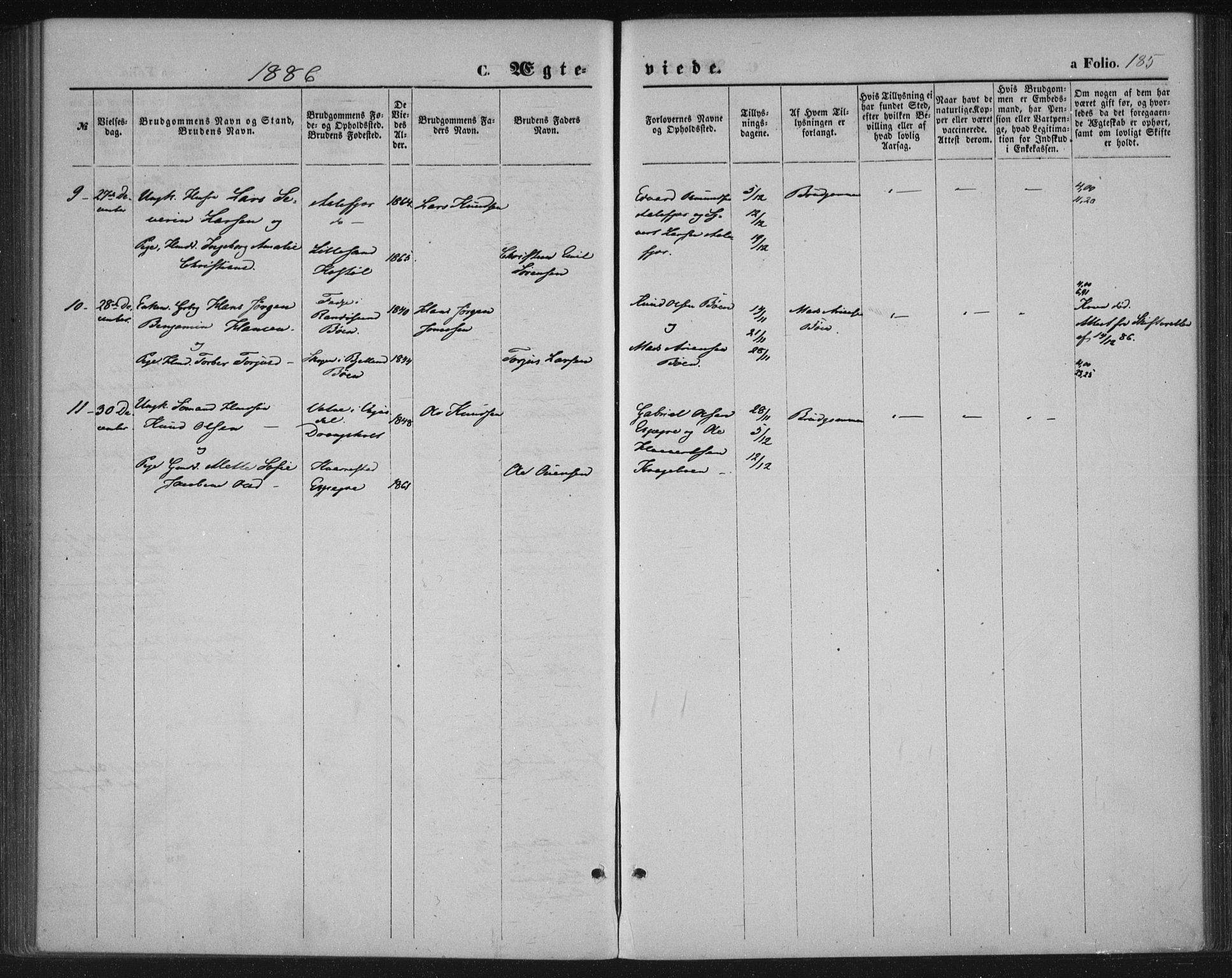 Tveit sokneprestkontor, SAK/1111-0043/F/Fa/L0006: Parish register (official) no. A 6, 1872-1886, p. 185