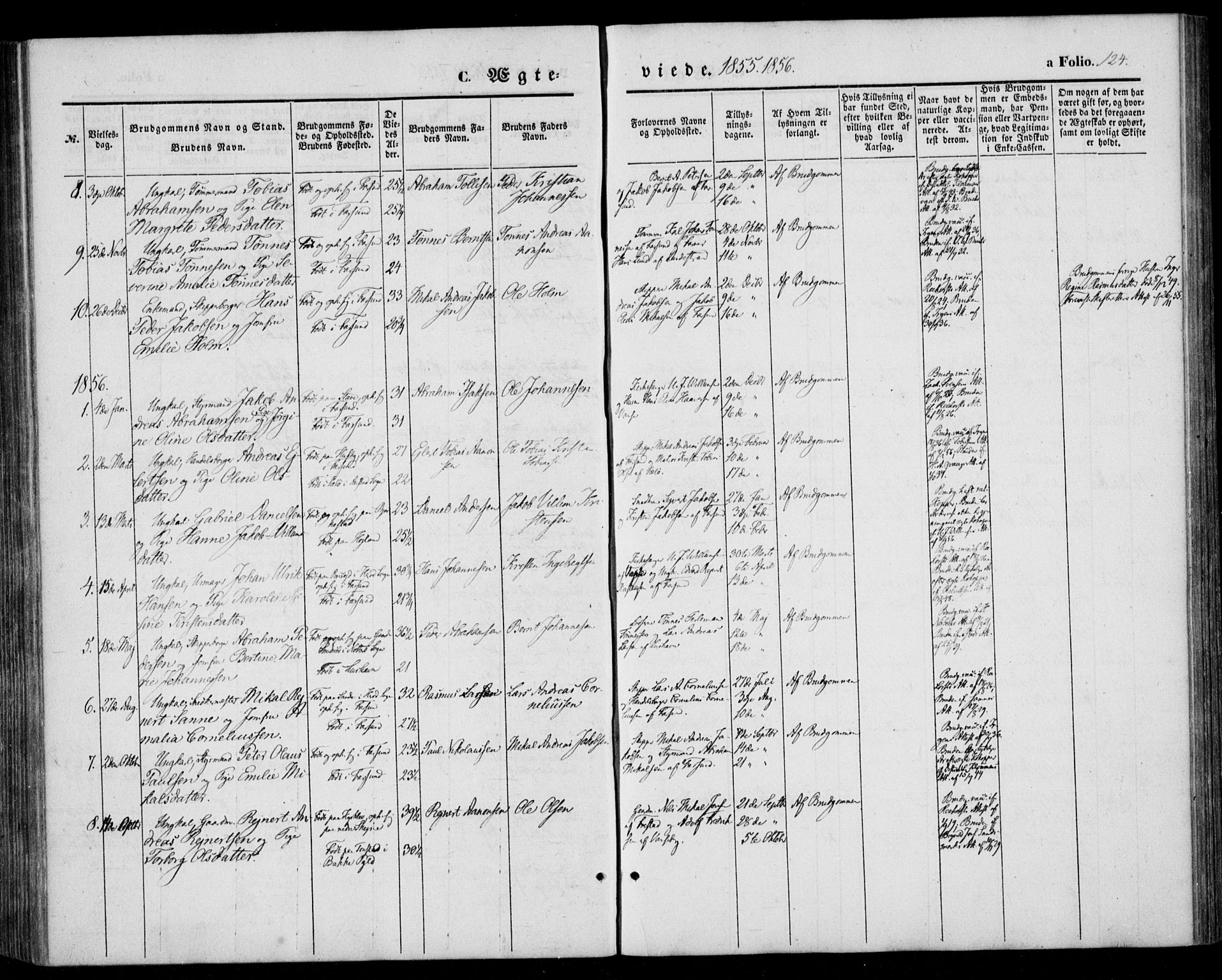 Farsund sokneprestkontor, AV/SAK-1111-0009/F/Fa/L0004: Parish register (official) no. A 4, 1847-1863, p. 124