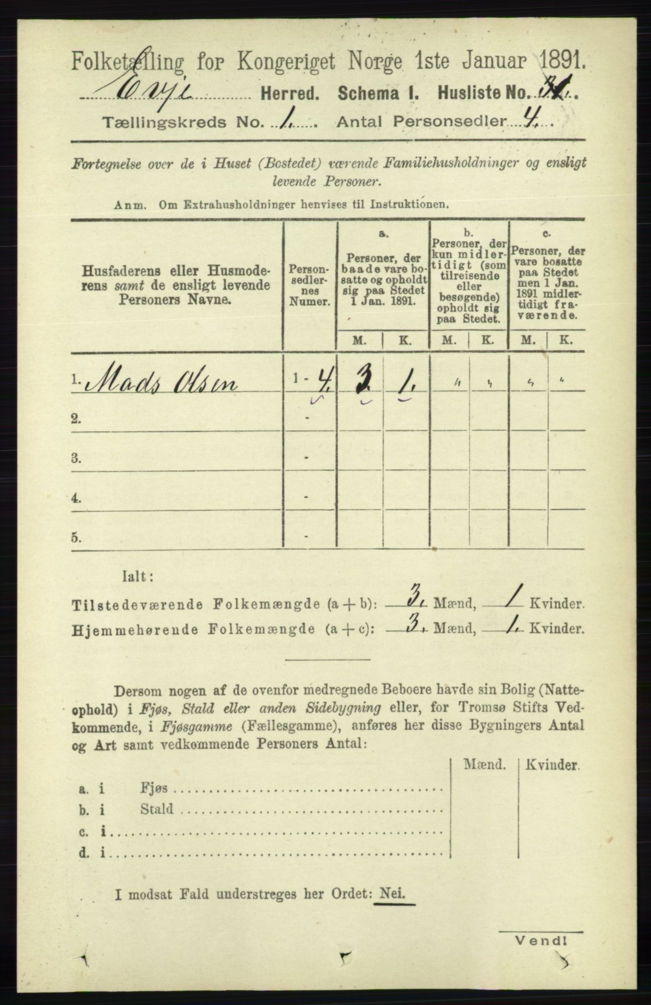 RA, 1891 census for 0937 Evje, 1891, p. 47