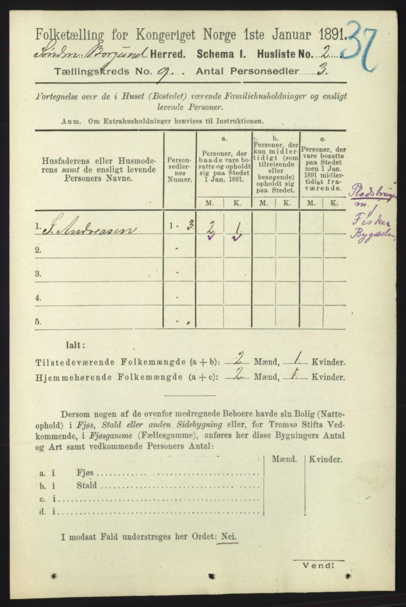 RA, 1891 census for 1531 Borgund, 1891, p. 2216