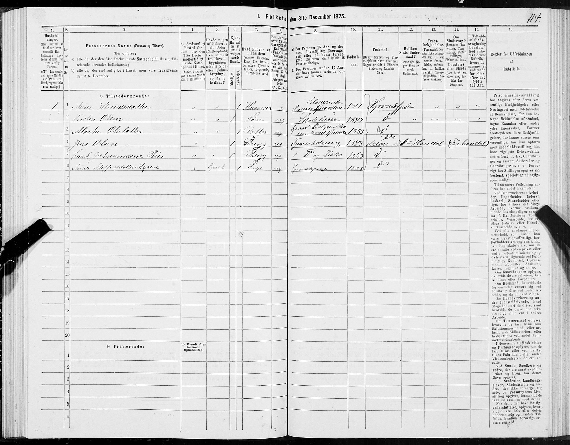 SAT, 1875 census for 1522P Hjørundfjord, 1875, p. 1114