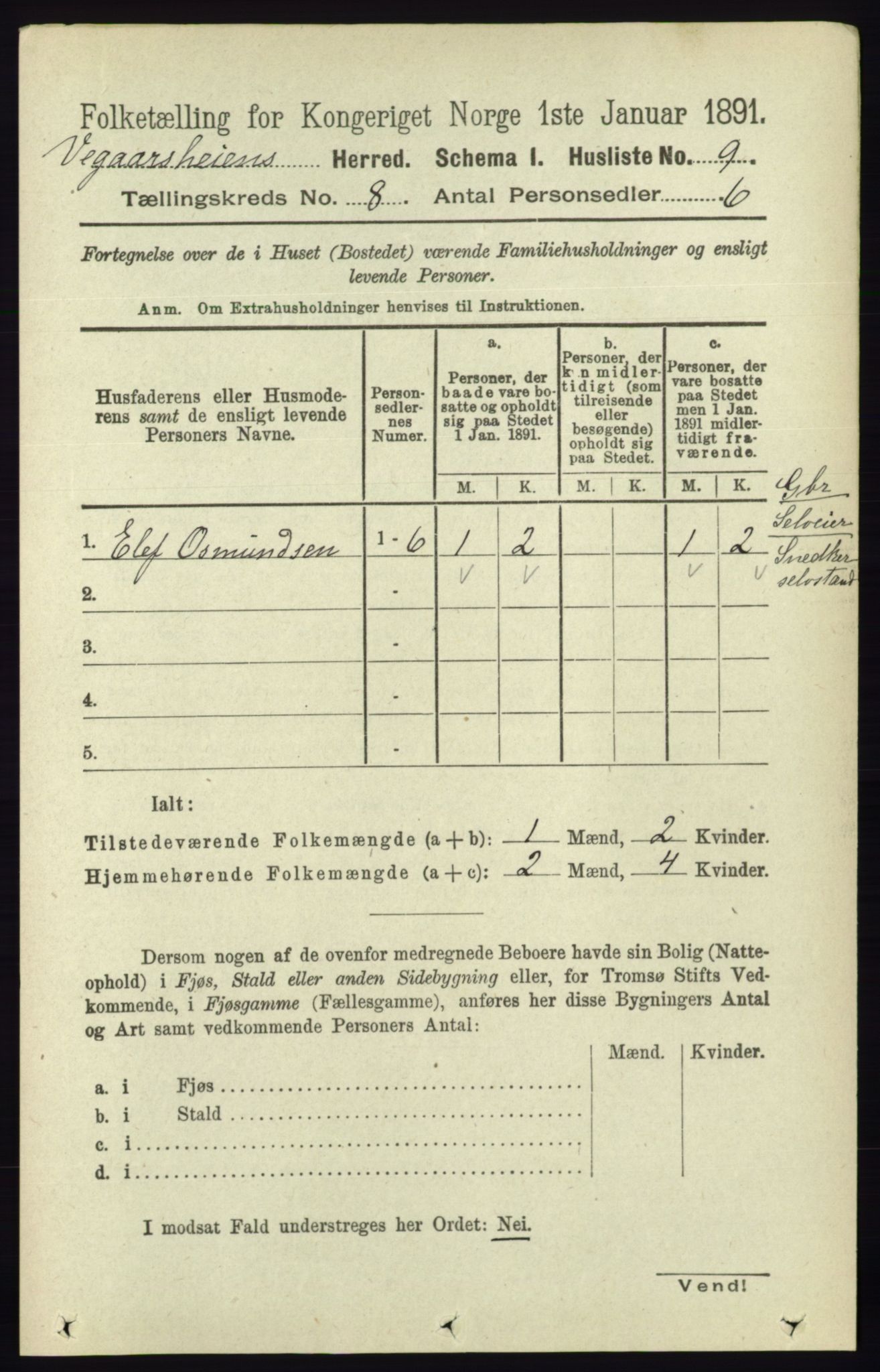 RA, 1891 census for 0912 Vegårshei, 1891, p. 1505