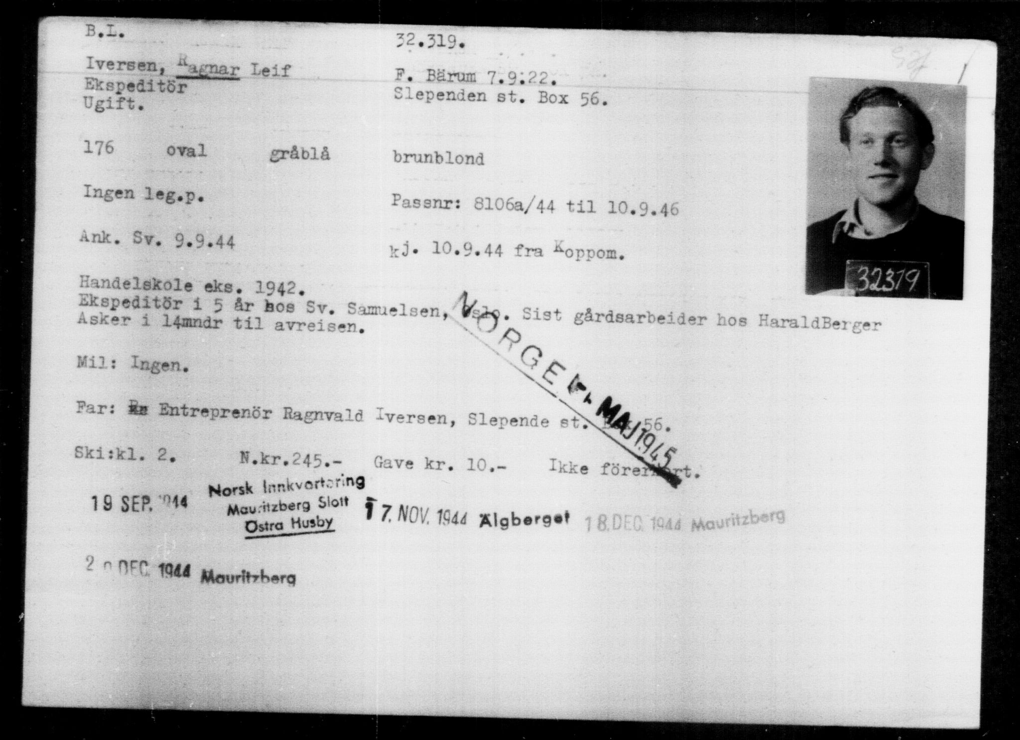 Utenriksstasjonene, Legasjonen i Stockholm, Flyktningkontoret, AV/RA-S-6753/V/Va/L0013: Kjesäterkartoteket, flyktninger med registreringsnr. 31500-34731, 1940-1945, p. 868