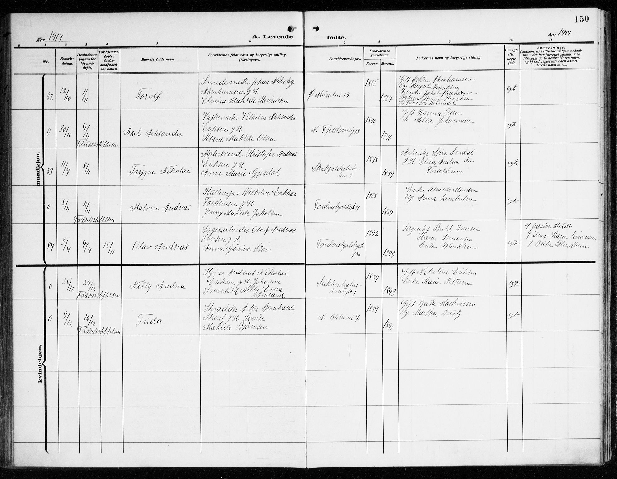 Korskirken sokneprestembete, AV/SAB-A-76101/H/Haa: Parish register (official) no. B 10, 1909-1923, p. 150