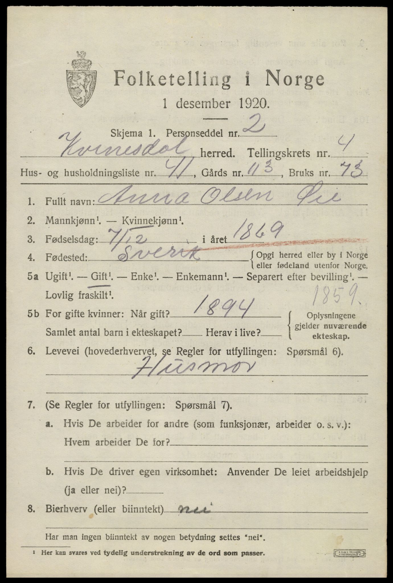 SAK, 1920 census for Kvinesdal, 1920, p. 4871