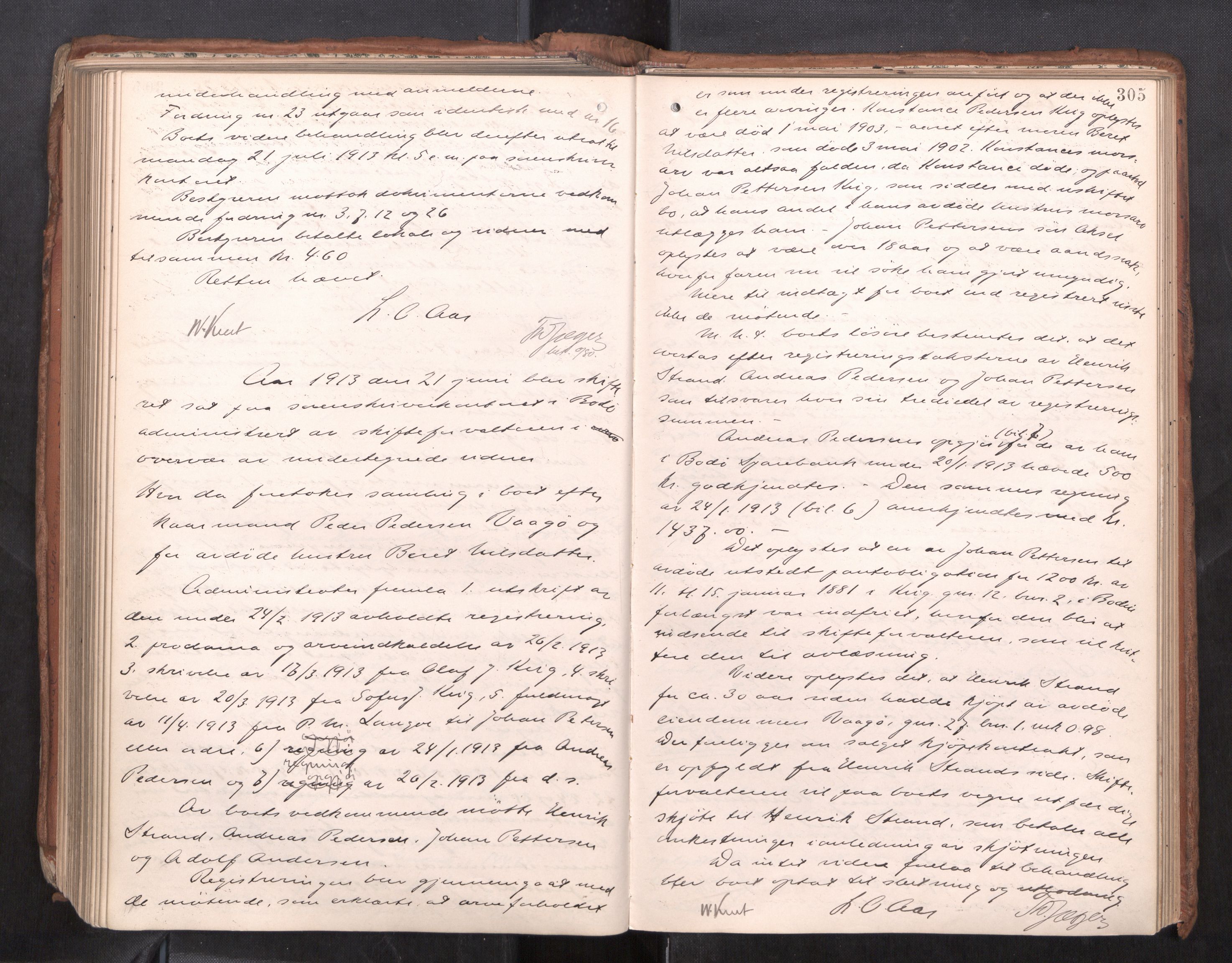 Salten sorenskriveri, AV/SAT-A-4578/1/3/3B/L0012: Skiftebehandlingsprotokoll, 1910-1915, p. 305