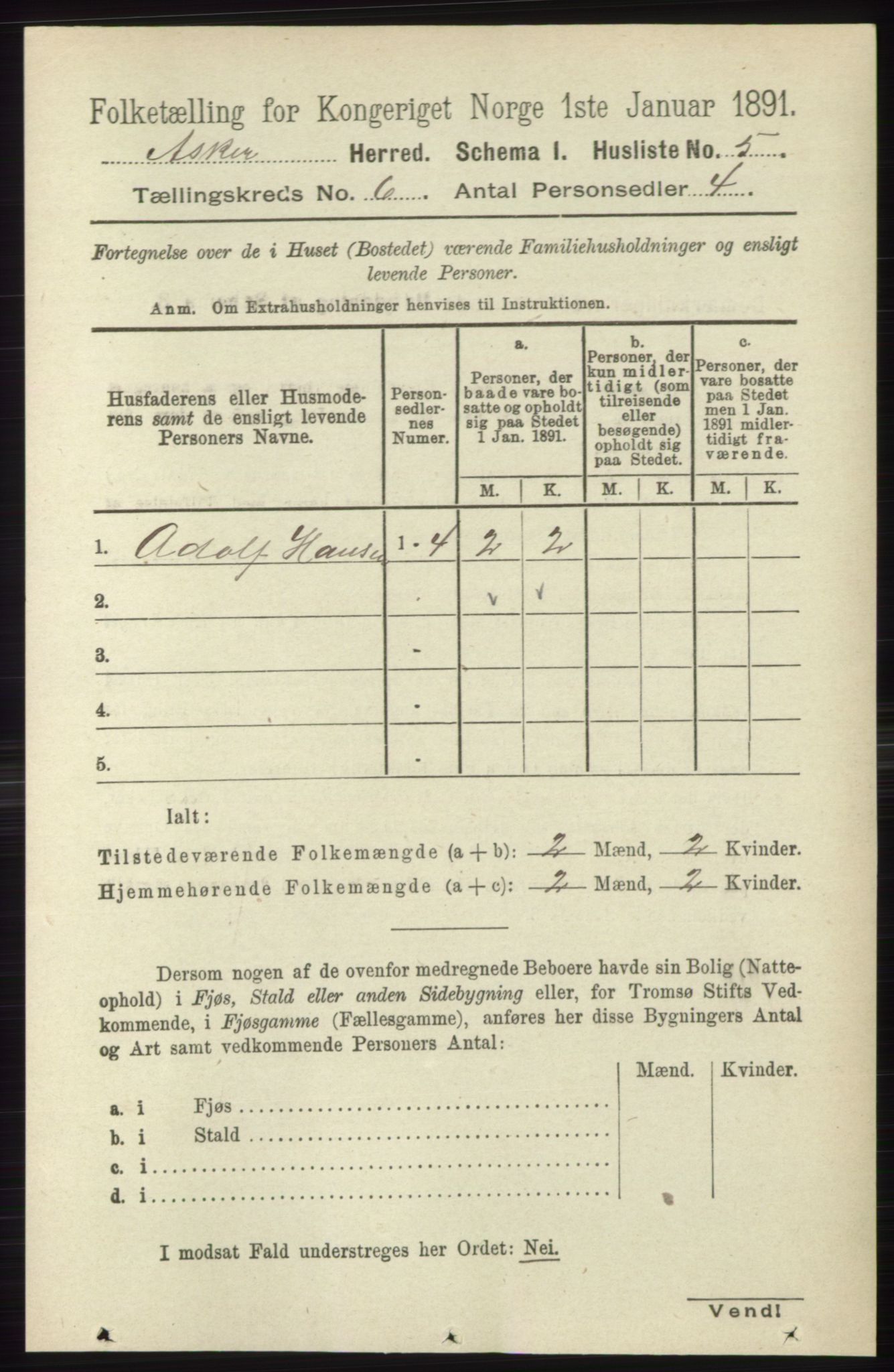 RA, 1891 census for 0220 Asker, 1891, p. 4110