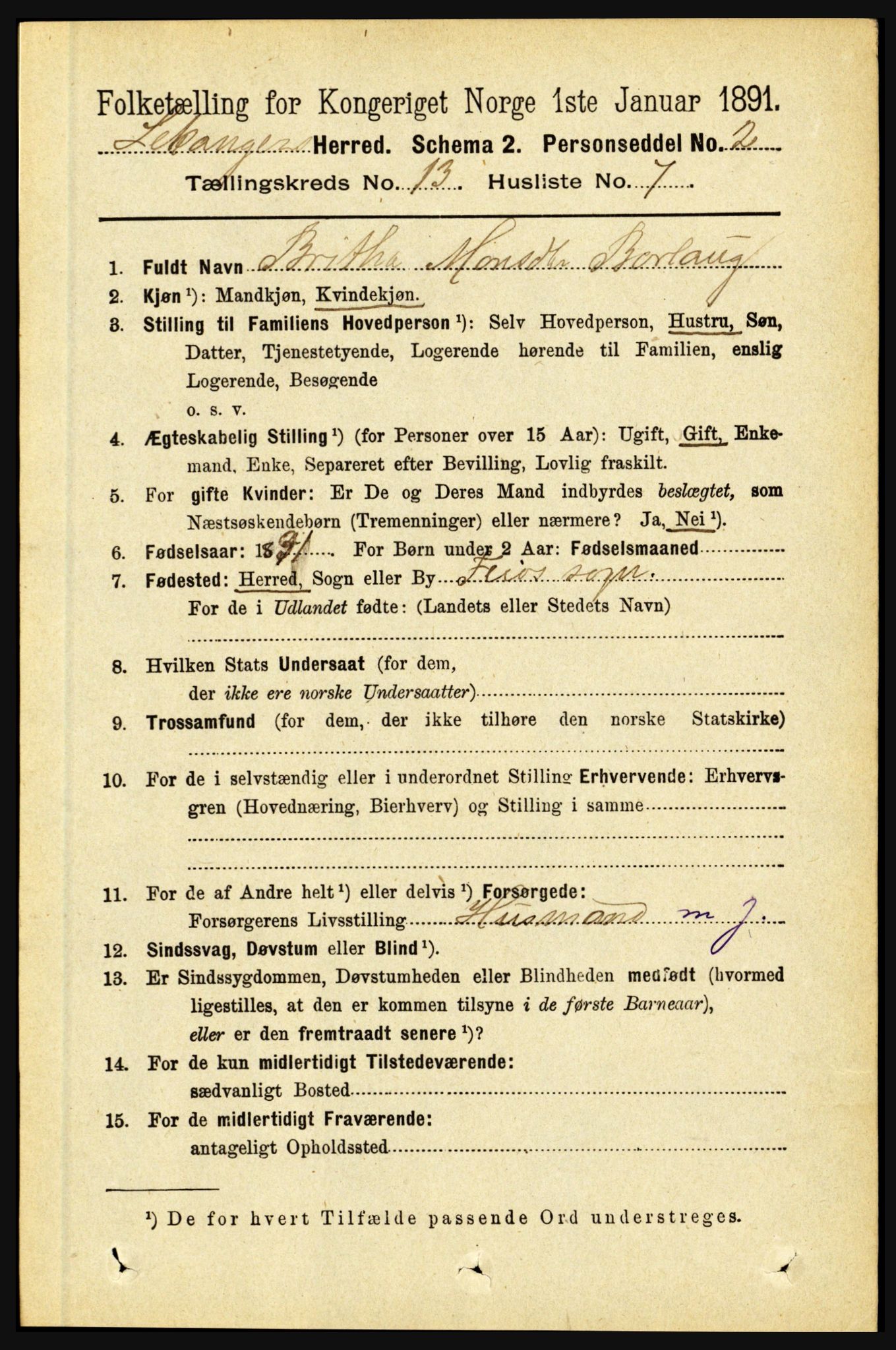 RA, 1891 census for 1419 Leikanger, 1891, p. 2493