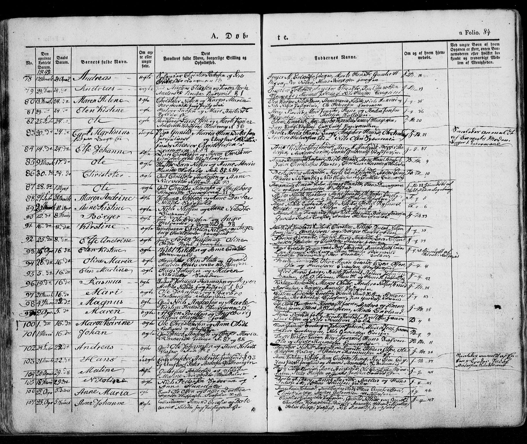 Eiker kirkebøker, AV/SAKO-A-4/G/Ga/L0002: Parish register (copy) no. I 2, 1832-1856, p. 84