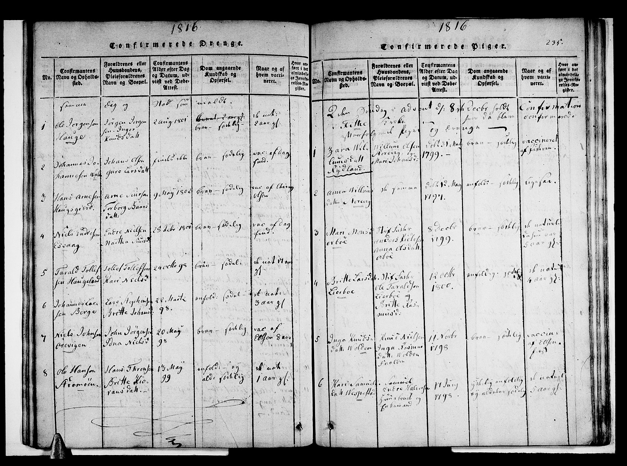 Stord sokneprestembete, SAB/A-78201/H/Haa: Parish register (official) no. A 5, 1816-1825, p. 235